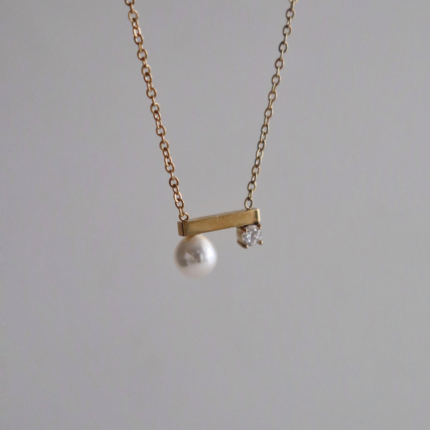 Pearl and CZ Bar Necklace | Dainty Everyday Necklace
