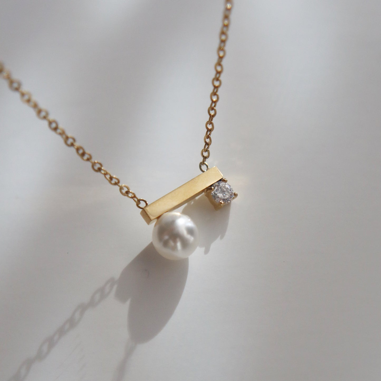 Pearl and CZ Bar Necklace | Dainty Everyday Necklace