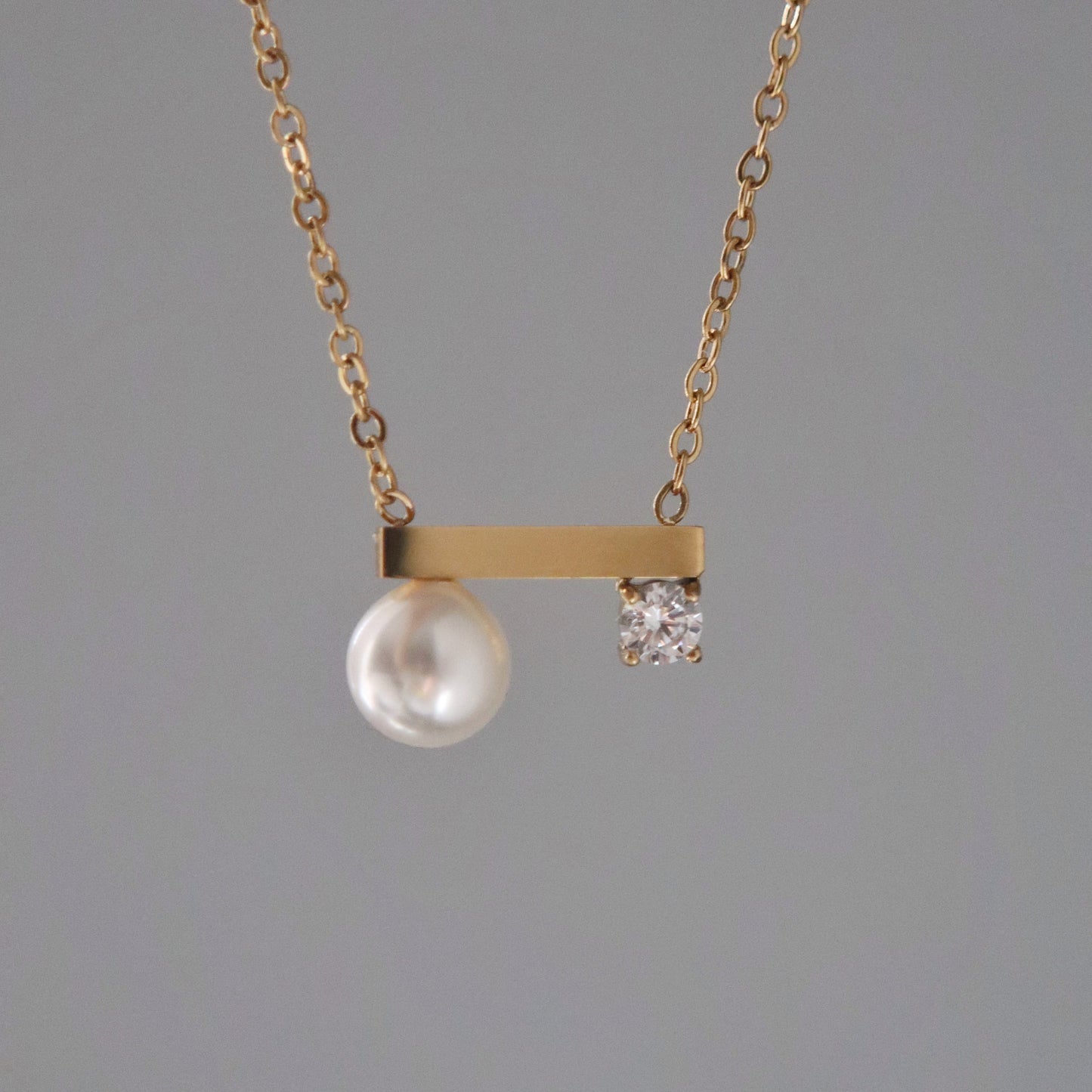 Pearl and CZ Bar Necklace | Dainty Everyday Necklace