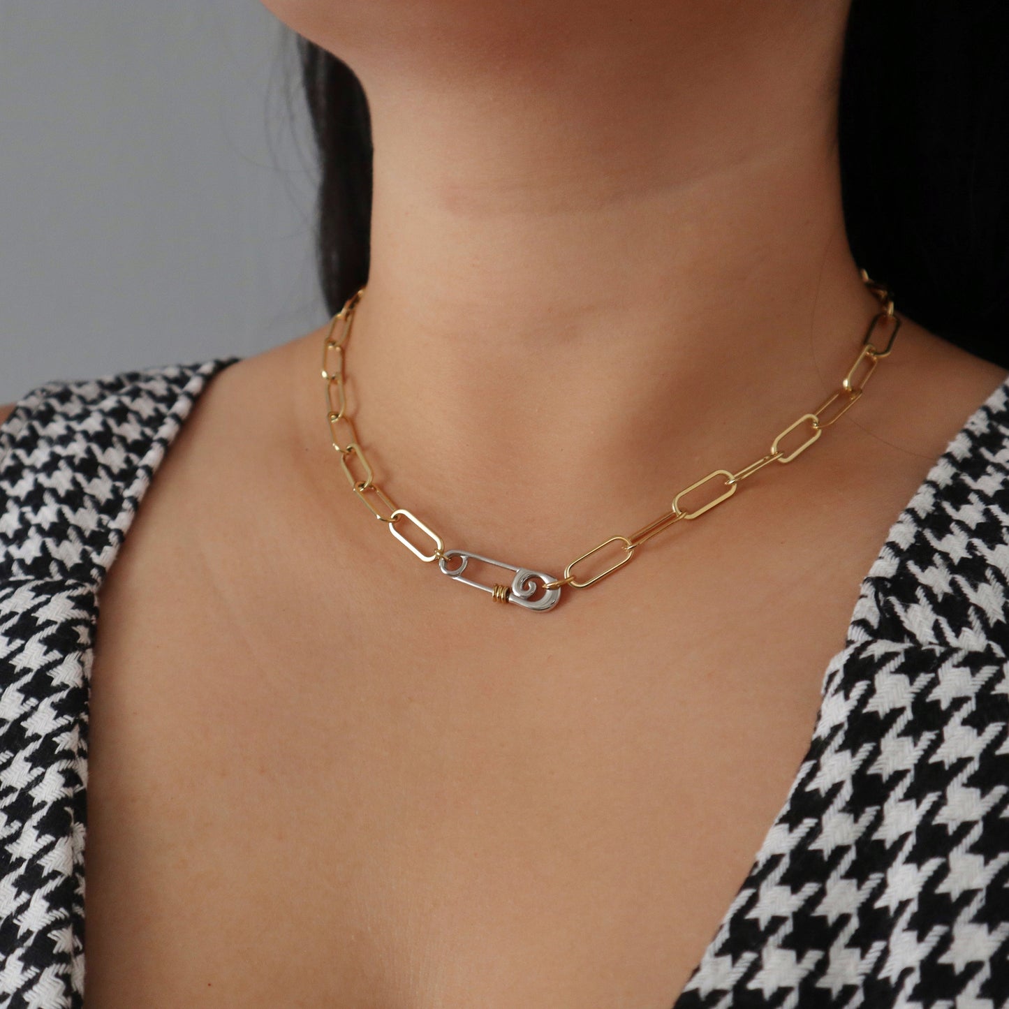 Safety Pin Paperclip Necklace | Two-toned Necklace