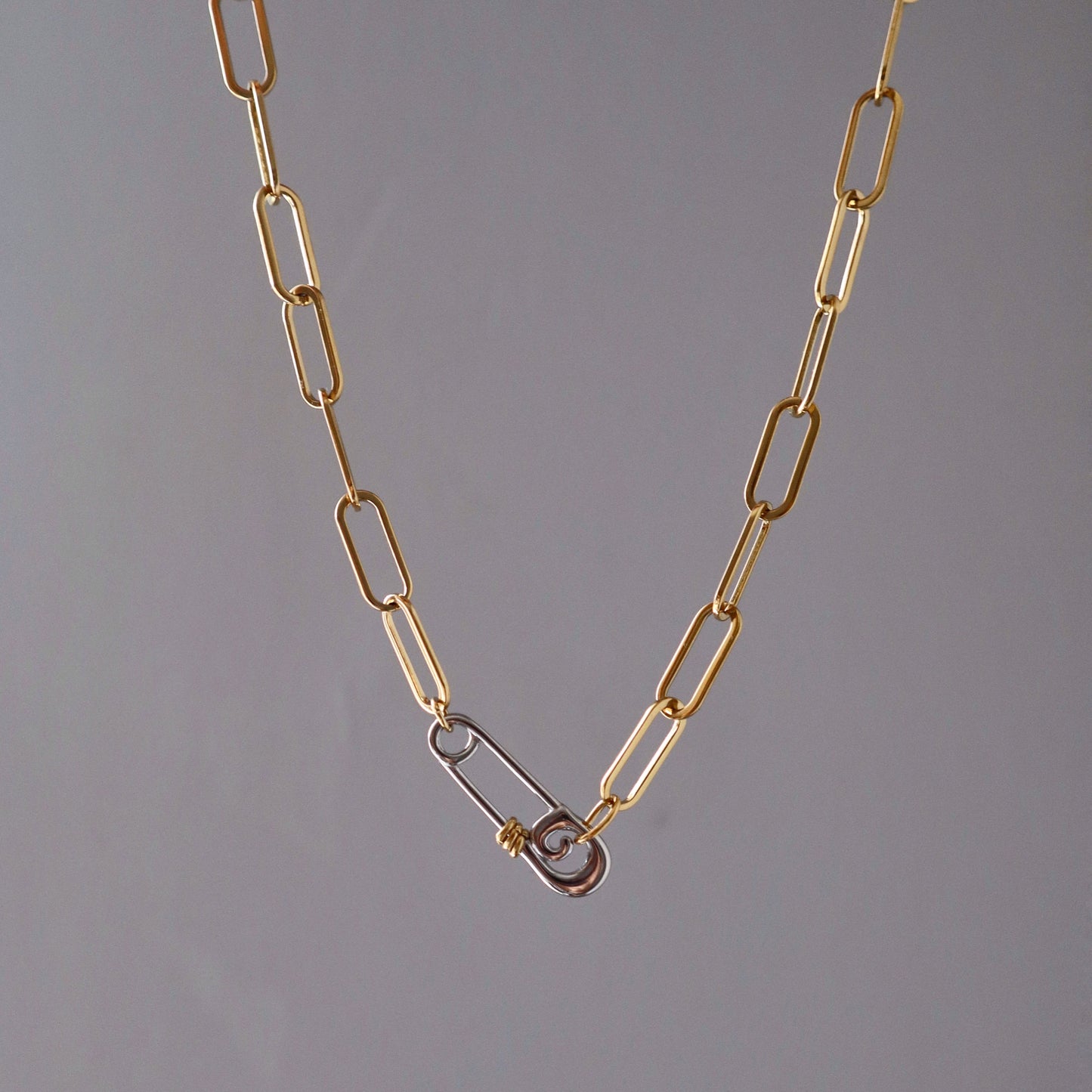 Safety Pin Paperclip Necklace | Two-toned Necklace