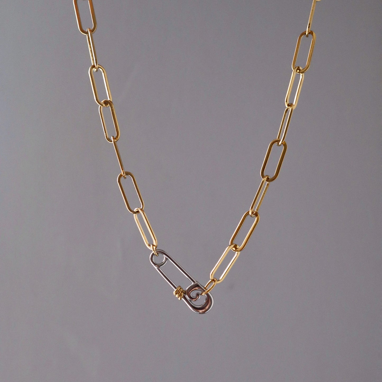 Safety Pin Paperclip Necklace | Two-toned Necklace
