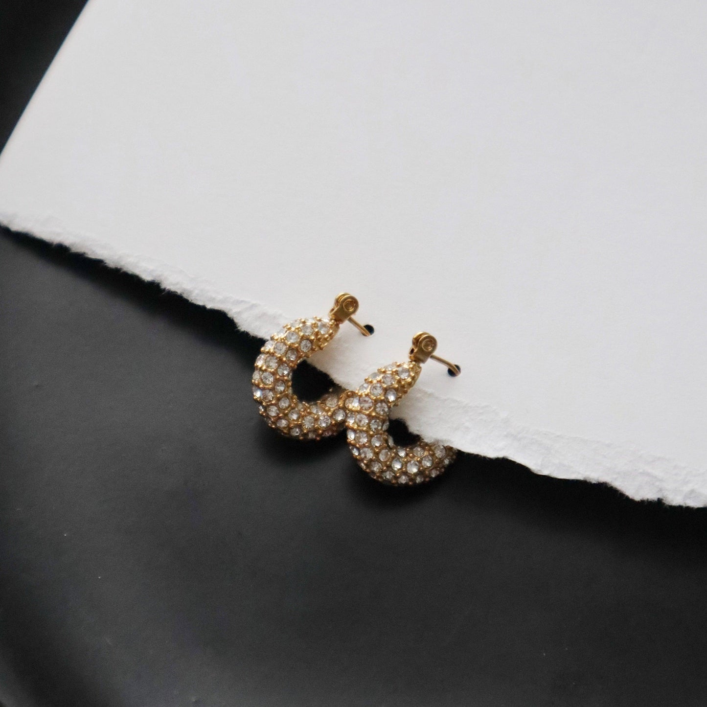 Aria Pave Hoops - JESSA JEWELRY | GOLD JEWELRY; dainty, affordable gold everyday jewelry. Tarnish free, water-resistant, hypoallergenic. Jewelry for everyday wear