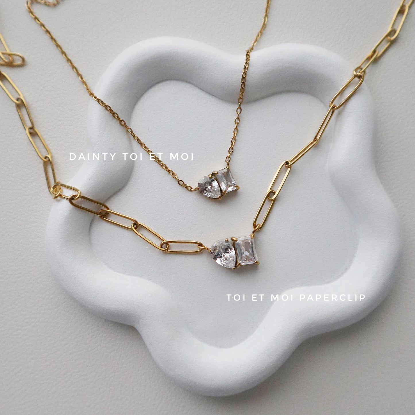 Dainty Toi et Moi Necklace | Pendant Necklace - JESSA JEWELRY | GOLD JEWELRY; dainty, affordable gold everyday jewelry. Tarnish free, water-resistant, hypoallergenic. Jewelry for everyday wear