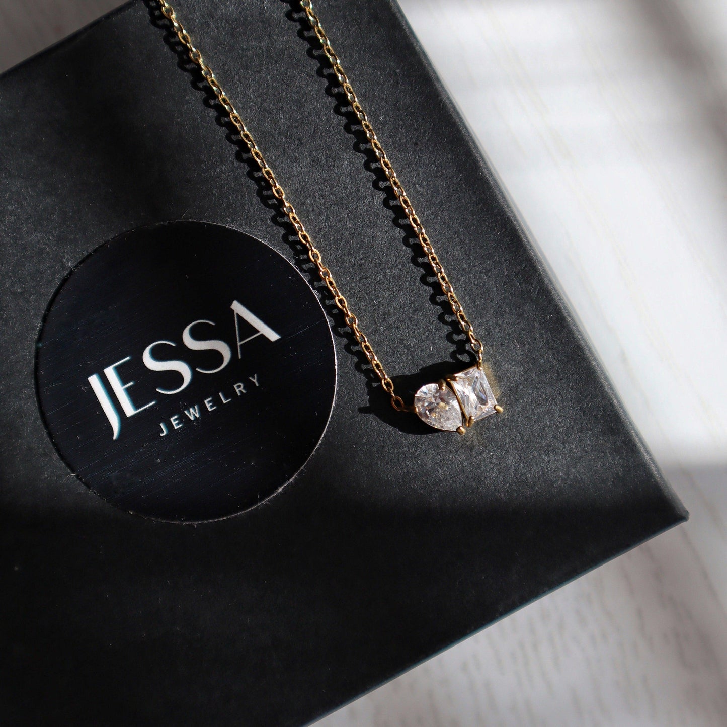 Dainty Toi et Moi Necklace | Pendant Necklace - JESSA JEWELRY | GOLD JEWELRY; dainty, affordable gold everyday jewelry. Tarnish free, water-resistant, hypoallergenic. Jewelry for everyday wear