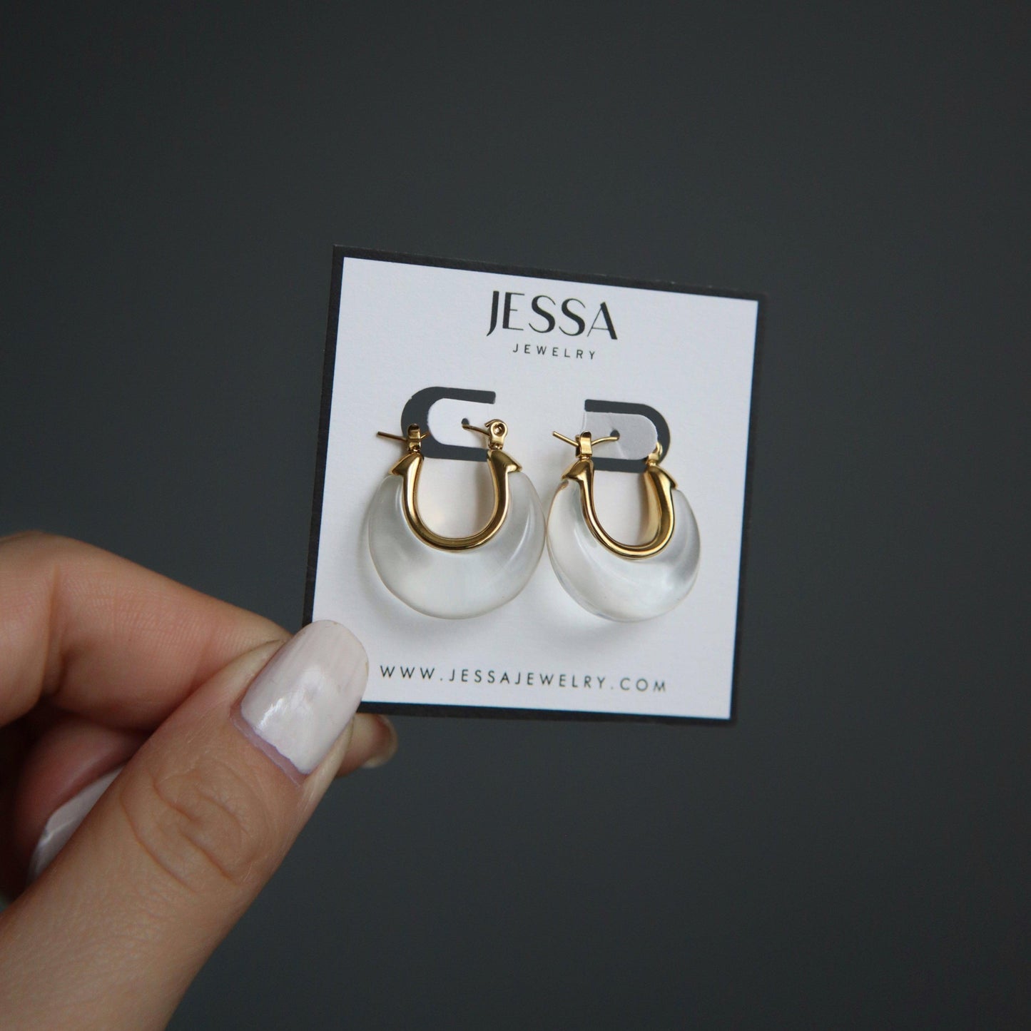 Millie Acrylic Hoops - JESSA JEWELRY | GOLD JEWELRY; dainty, affordable gold everyday jewelry. Tarnish free, water-resistant, hypoallergenic. Jewelry for everyday wear