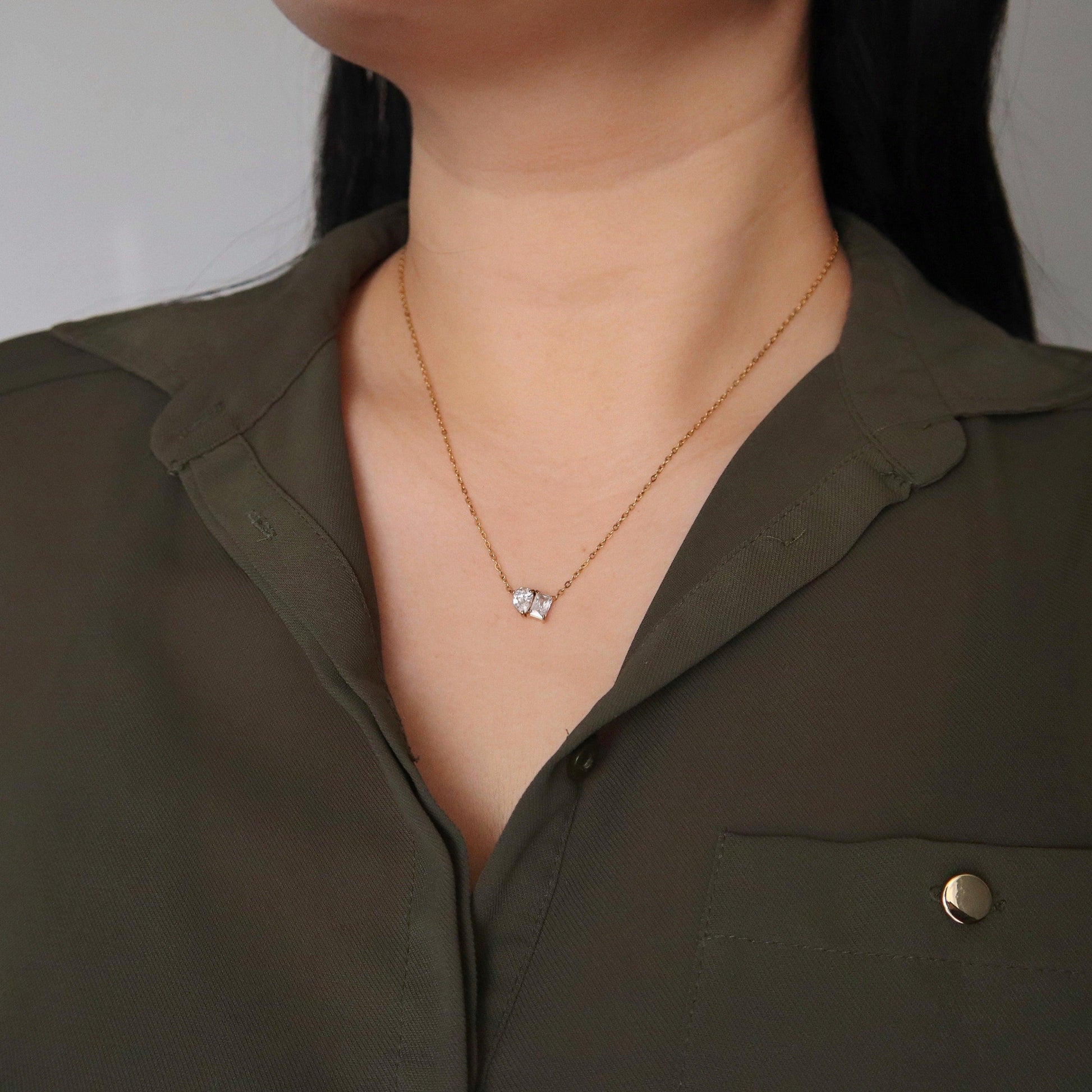Dainty Toi et Moi Necklace | Pendant Necklace - JESSA JEWELRY | GOLD JEWELRY; dainty, affordable gold everyday jewelry. Tarnish free, water-resistant, hypoallergenic. Jewelry for everyday wear