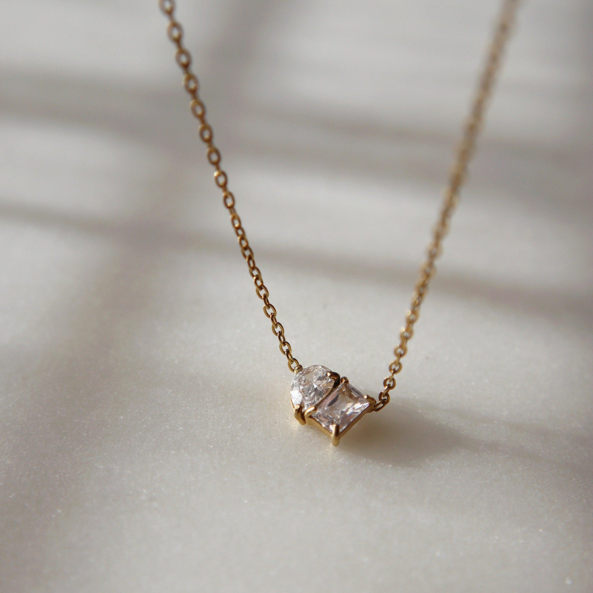 Dainty Toi et Moi Necklace | Pendant Necklace - JESSA JEWELRY | GOLD JEWELRY; dainty, affordable gold everyday jewelry. Tarnish free, water-resistant, hypoallergenic. Jewelry for everyday wear
