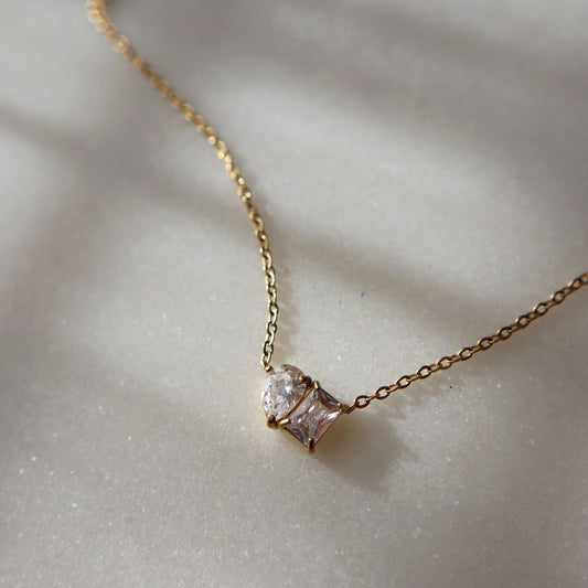 Dainty Toi et Moi Necklace | Pendant Necklace - JESSA JEWELRY | GOLD JEWELRY; dainty, affordable gold everyday jewelry. Tarnish free, water-resistant, hypoallergenic. Jewelry for everyday wear