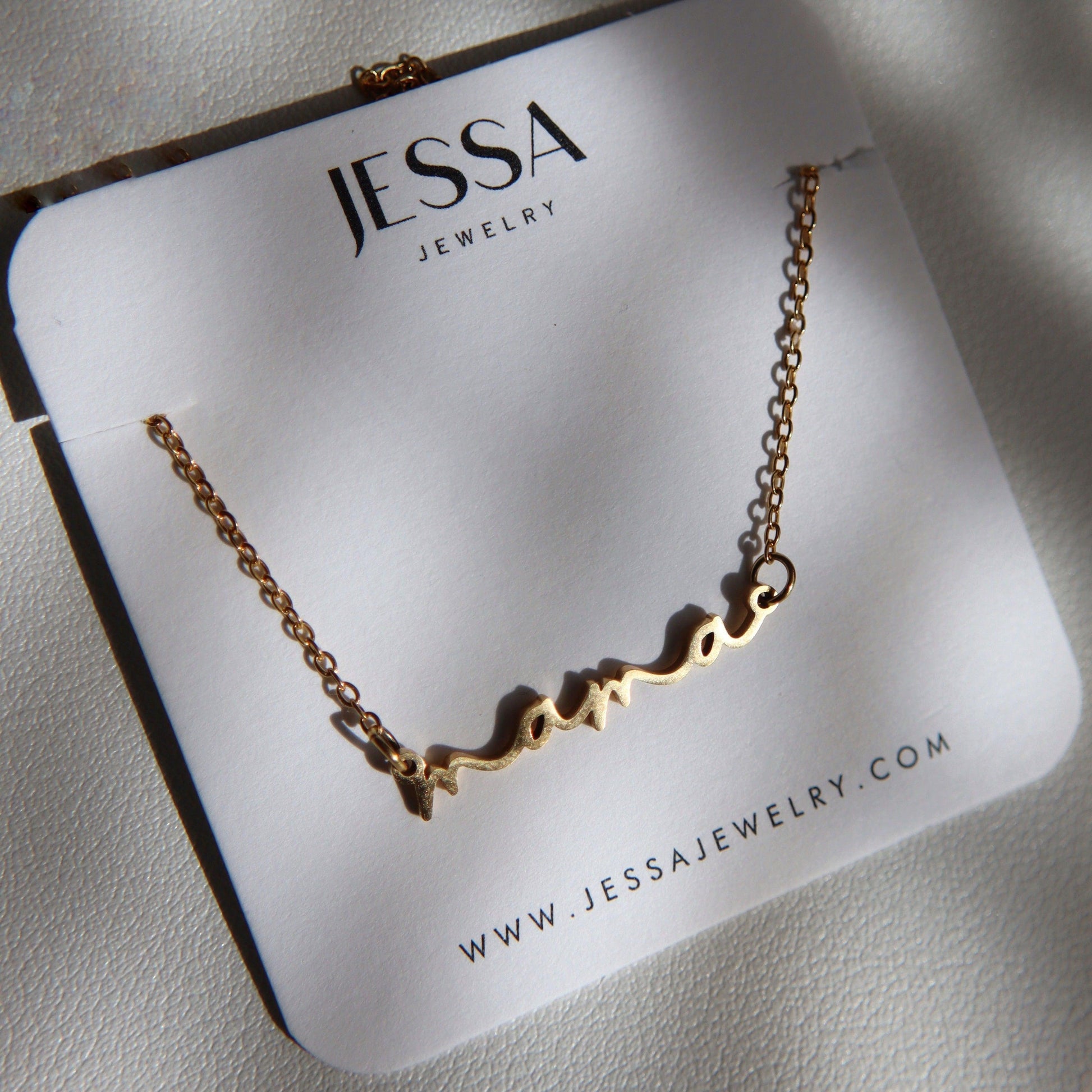 Dainty Mama Necklace - JESSA JEWELRY | GOLD JEWELRY; dainty, affordable gold everyday jewelry. Tarnish free, water-resistant, hypoallergenic. Jewelry for everyday wear