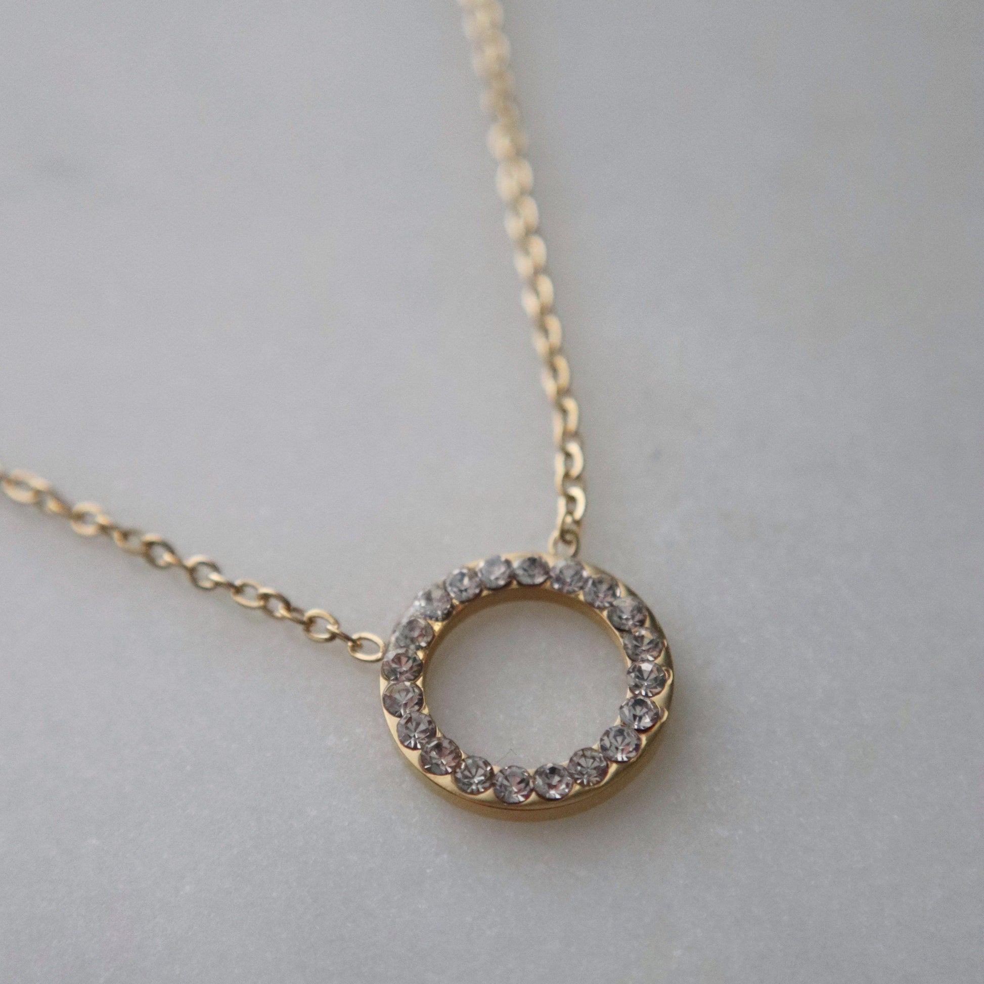 Studded Circle Necklace - JESSA JEWELRY | GOLD JEWELRY; dainty, affordable gold everyday jewelry. Tarnish free, water-resistant, hypoallergenic. Jewelry for everyday wear