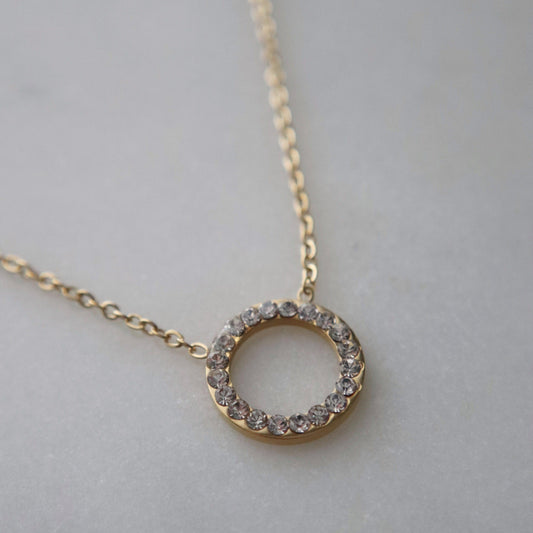 Studded Circle Necklace - JESSA JEWELRY | GOLD JEWELRY; dainty, affordable gold everyday jewelry. Tarnish free, water-resistant, hypoallergenic. Jewelry for everyday wear