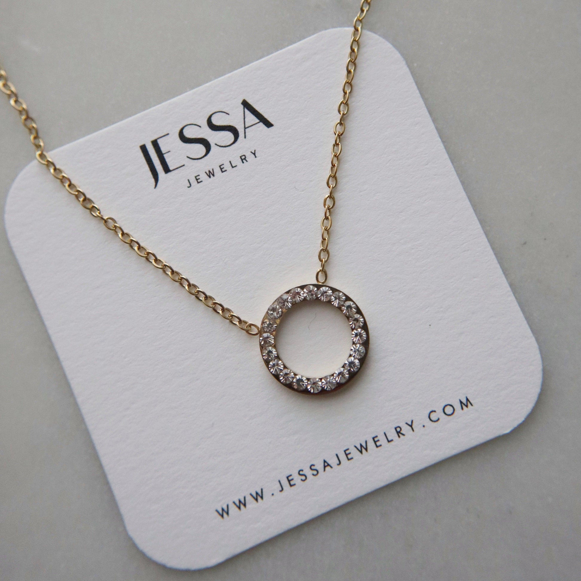 Studded Circle Necklace - JESSA JEWELRY | GOLD JEWELRY; dainty, affordable gold everyday jewelry. Tarnish free, water-resistant, hypoallergenic. Jewelry for everyday wear