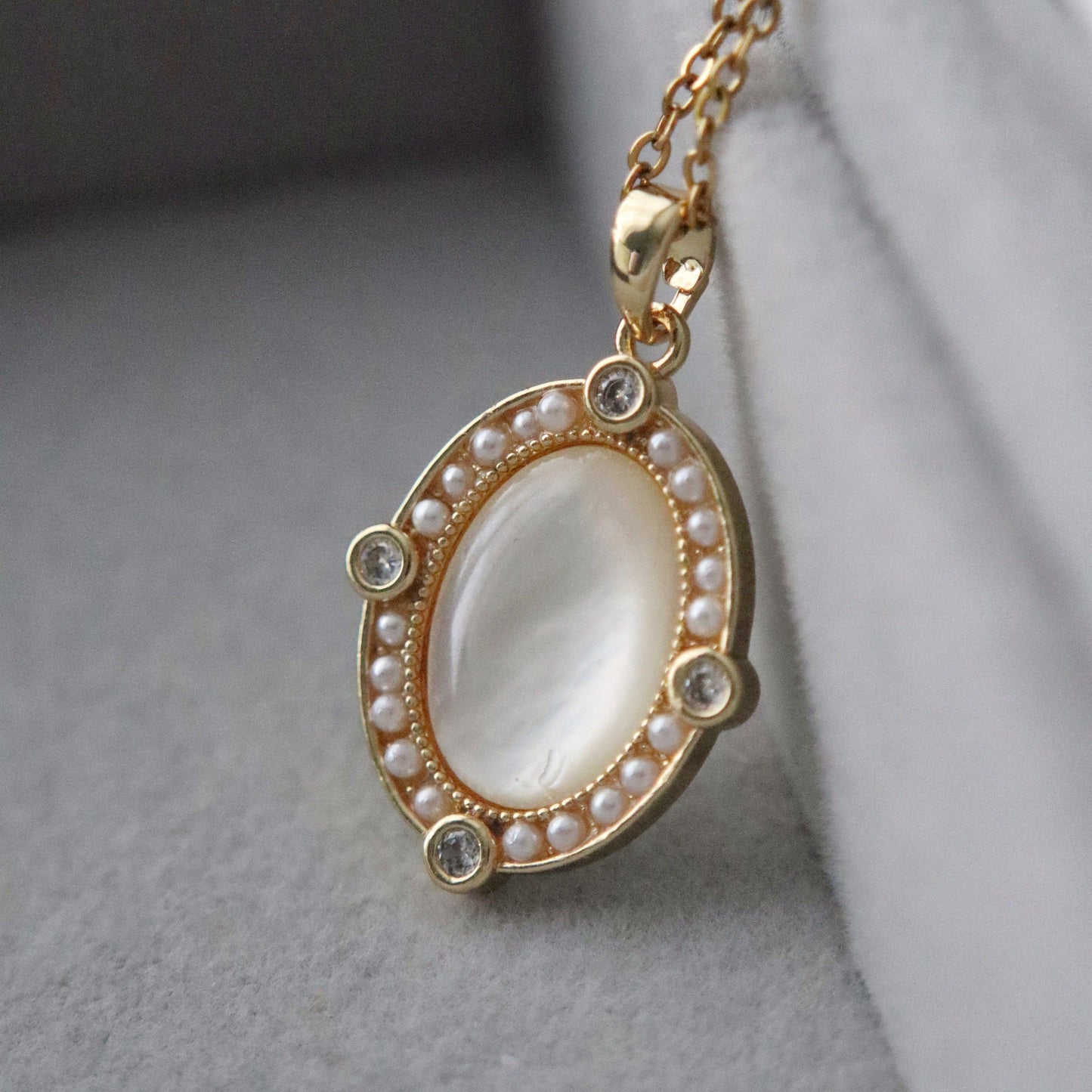 Aurora Necklace | White Shell Pendant Necklace - JESSA JEWELRY | GOLD JEWELRY; dainty, affordable gold everyday jewelry. Tarnish free, water-resistant, hypoallergenic. Jewelry for everyday wear