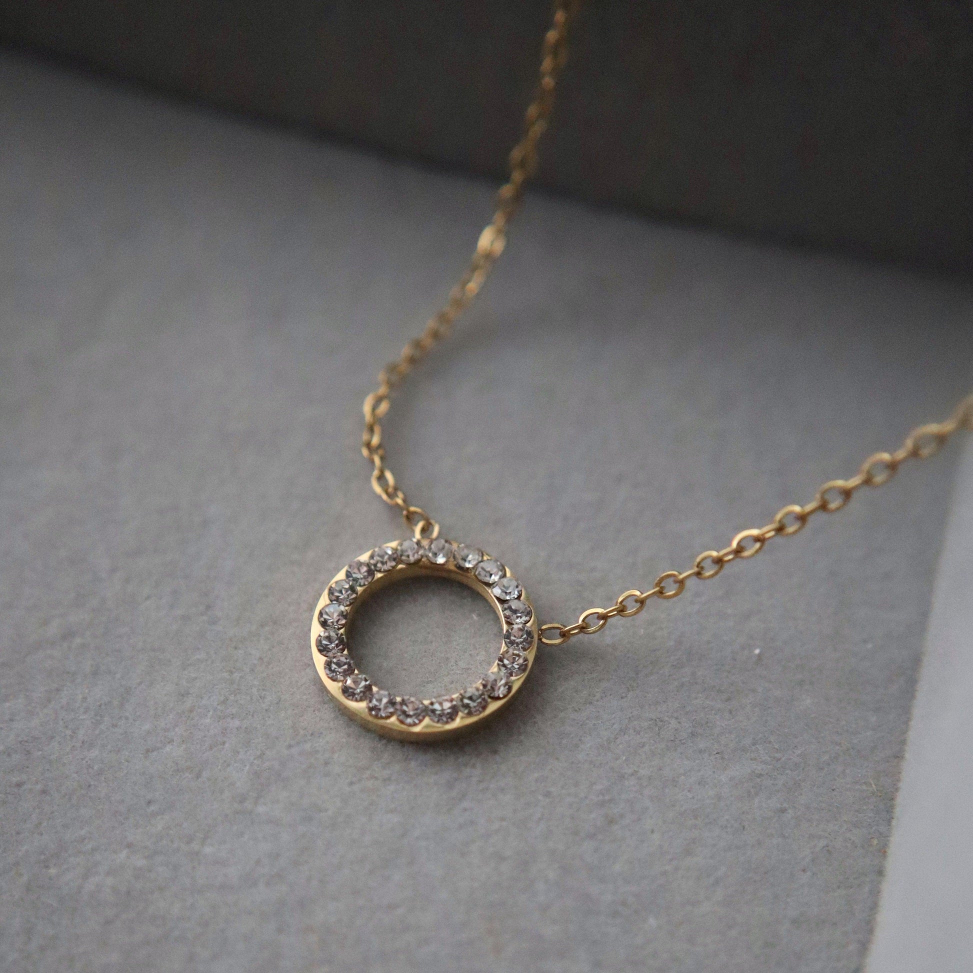 Studded Circle Necklace - JESSA JEWELRY | GOLD JEWELRY; dainty, affordable gold everyday jewelry. Tarnish free, water-resistant, hypoallergenic. Jewelry for everyday wear