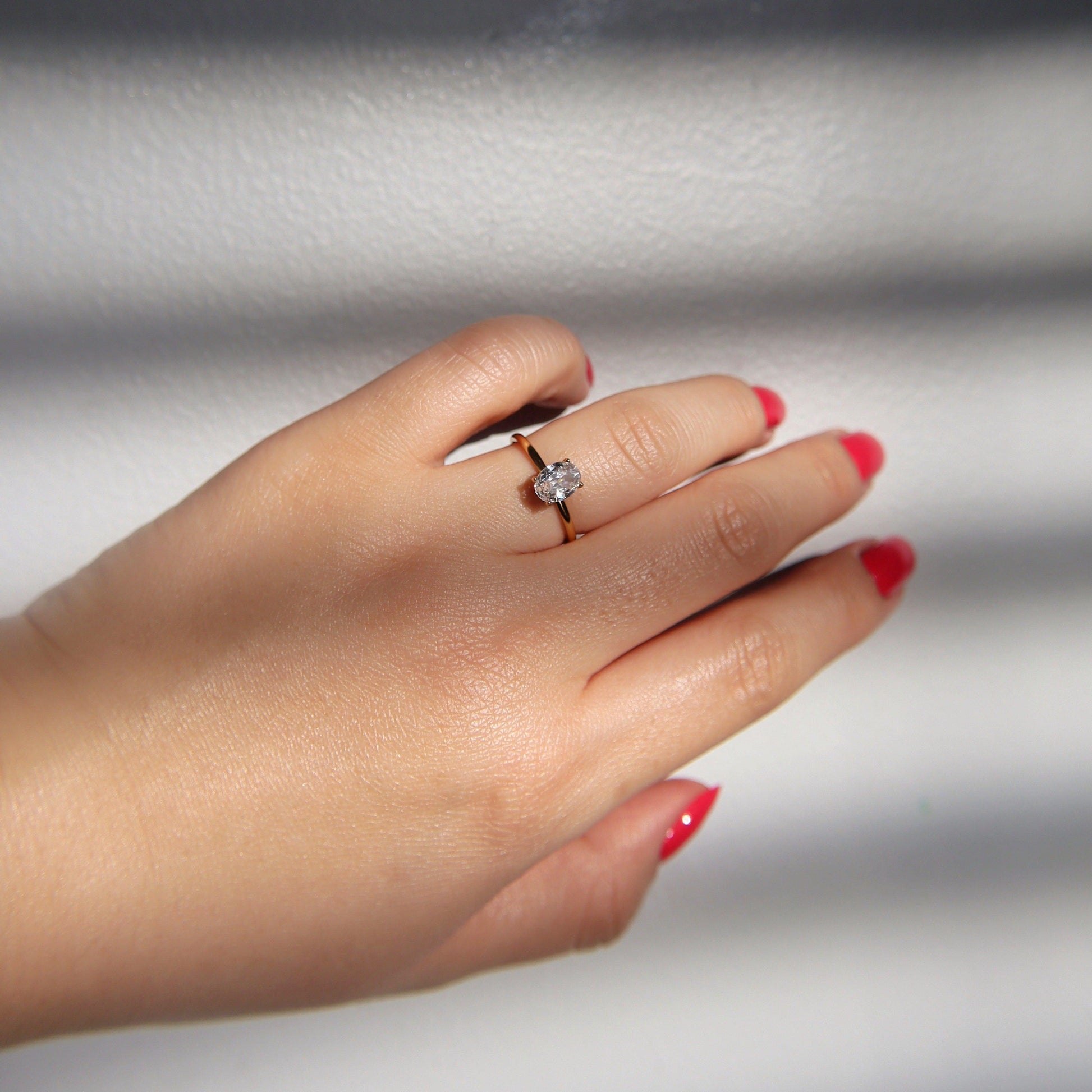 Oval Solitaire Ring | Zirconia Ring - JESSA JEWELRY | GOLD JEWELRY; dainty, affordable gold everyday jewelry. Tarnish free, water-resistant, hypoallergenic. Jewelry for everyday wear