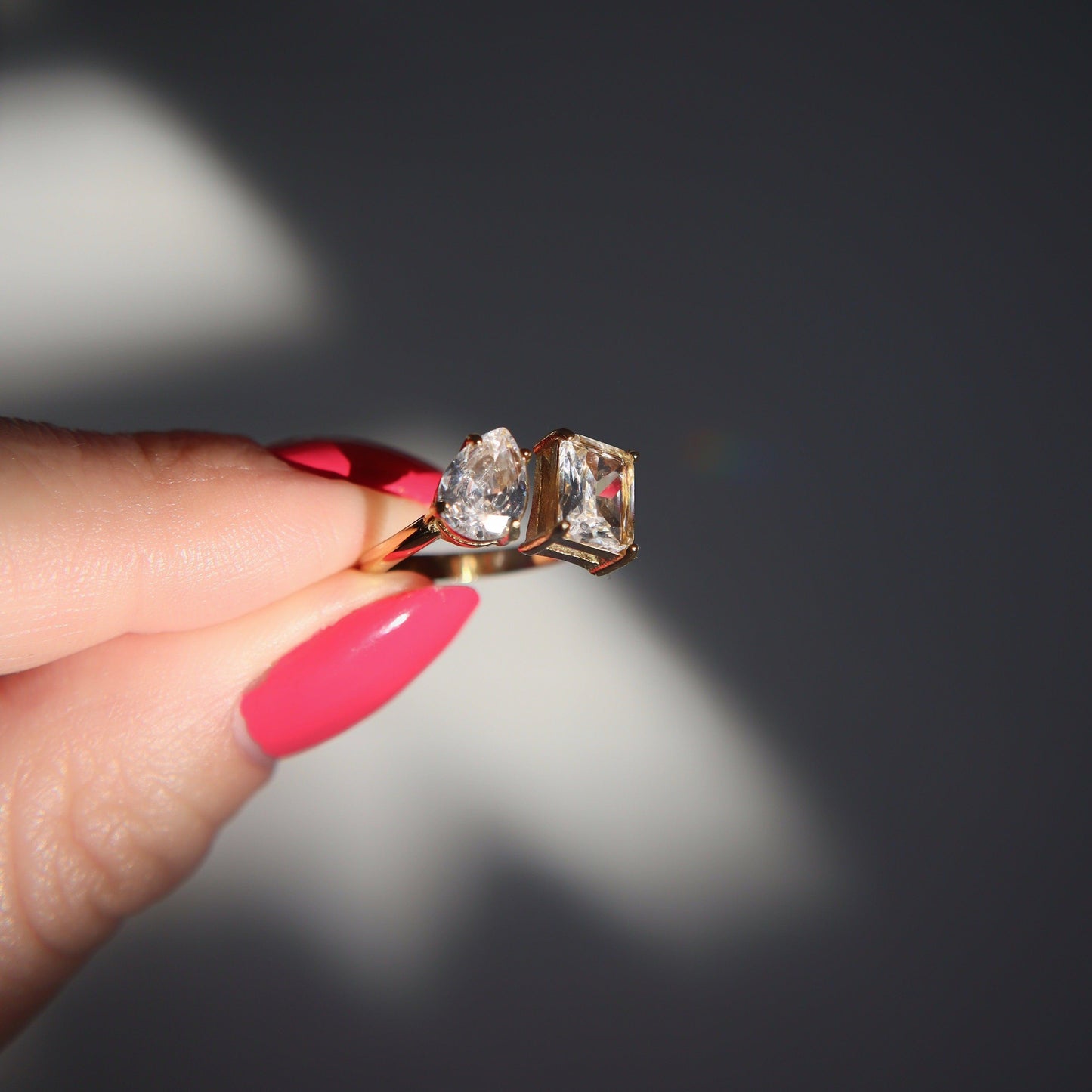 Toi et Moi Ring | Two Stone Ring - JESSA JEWELRY | GOLD JEWELRY; dainty, affordable gold everyday jewelry. Tarnish free, water-resistant, hypoallergenic. Jewelry for everyday wear