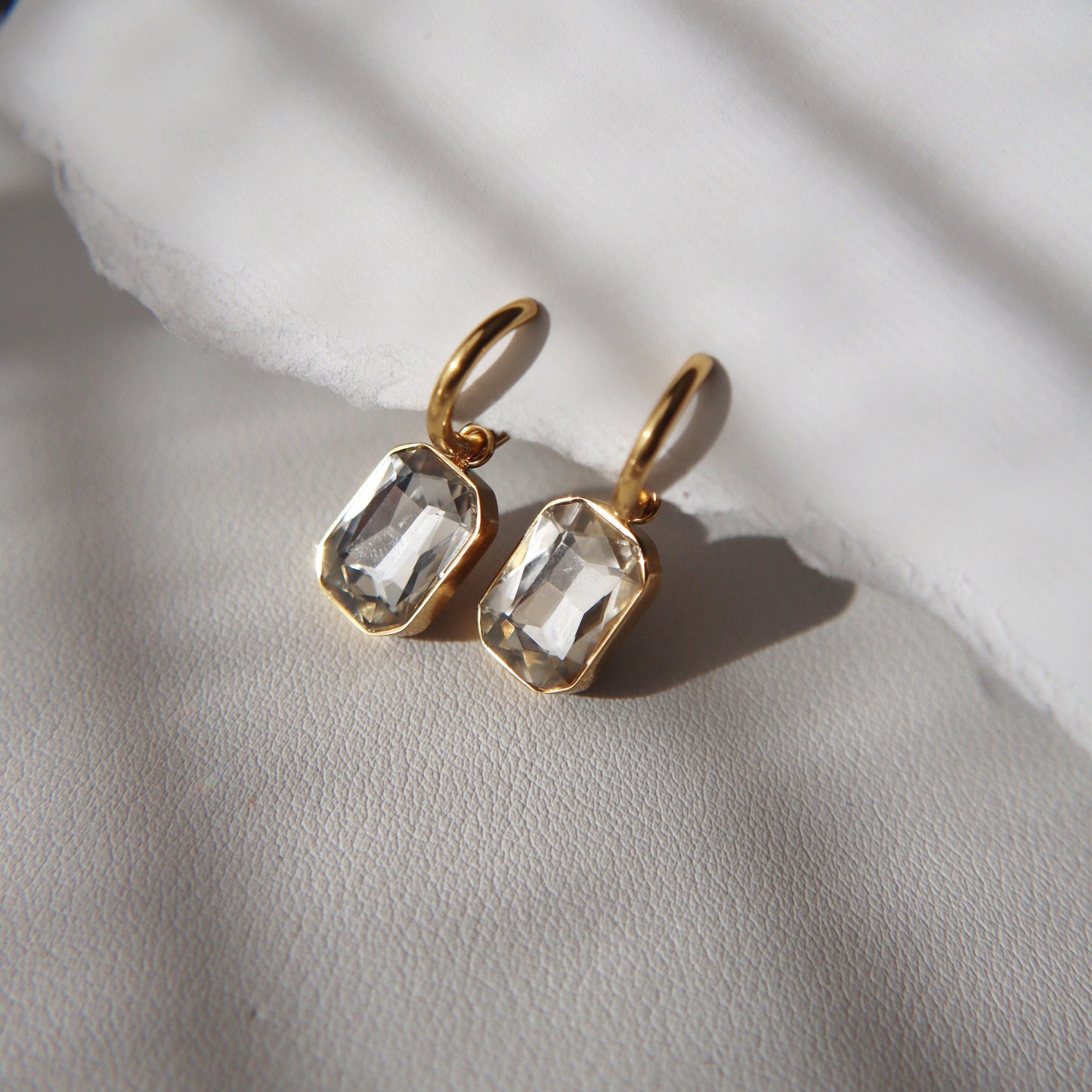 Naomi Hoops - White | Zircon Drop Hoops - JESSA JEWELRY | GOLD JEWELRY; dainty, affordable gold everyday jewelry. Tarnish free, water-resistant, hypoallergenic. Jewelry for everyday wear