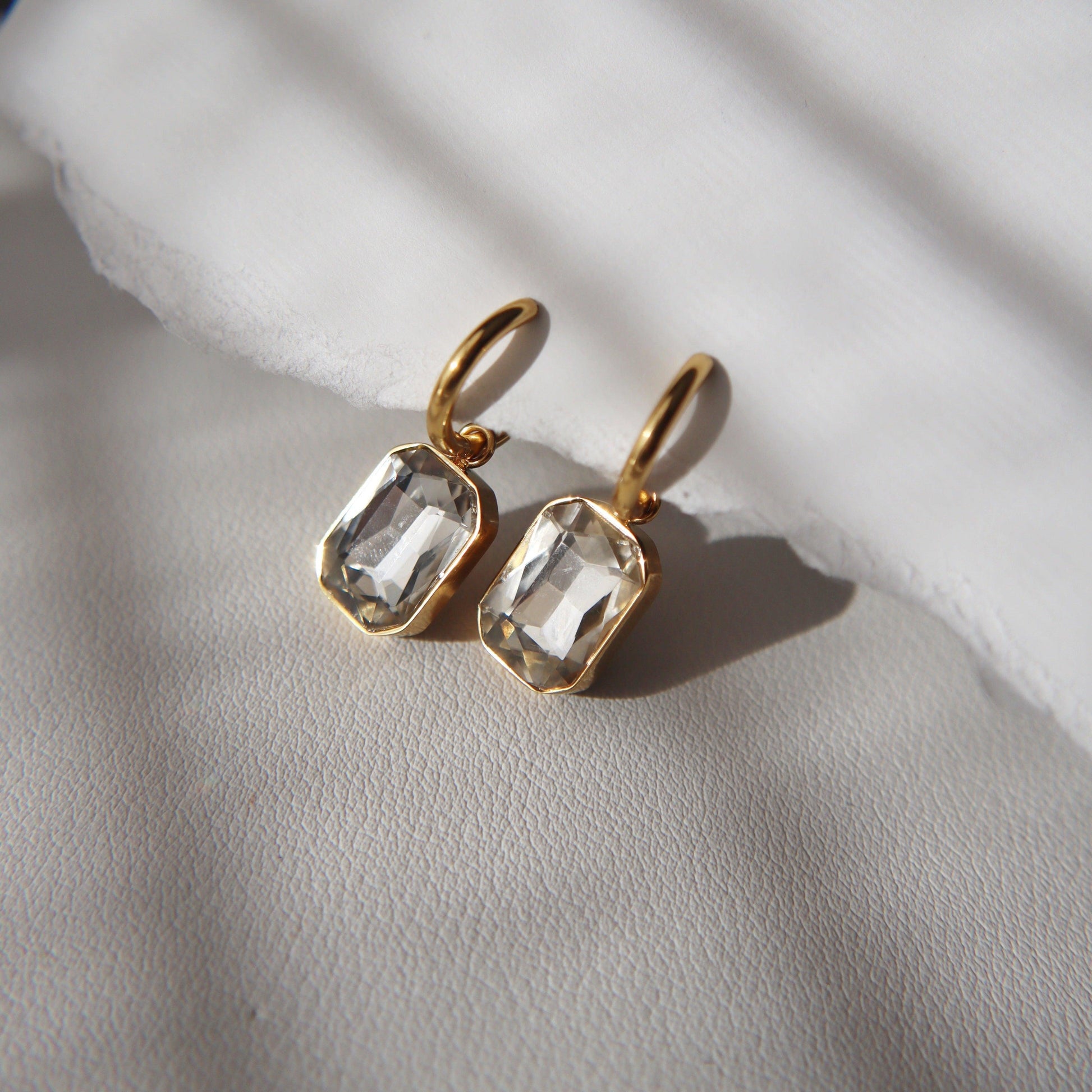 Naomi Hoops - White | Zircon Drop Hoops - JESSA JEWELRY | GOLD JEWELRY; dainty, affordable gold everyday jewelry. Tarnish free, water-resistant, hypoallergenic. Jewelry for everyday wear