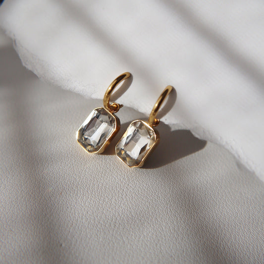 Naomi Hoops - White | Zircon Drop Hoops - JESSA JEWELRY | GOLD JEWELRY; dainty, affordable gold everyday jewelry. Tarnish free, water-resistant, hypoallergenic. Jewelry for everyday wear