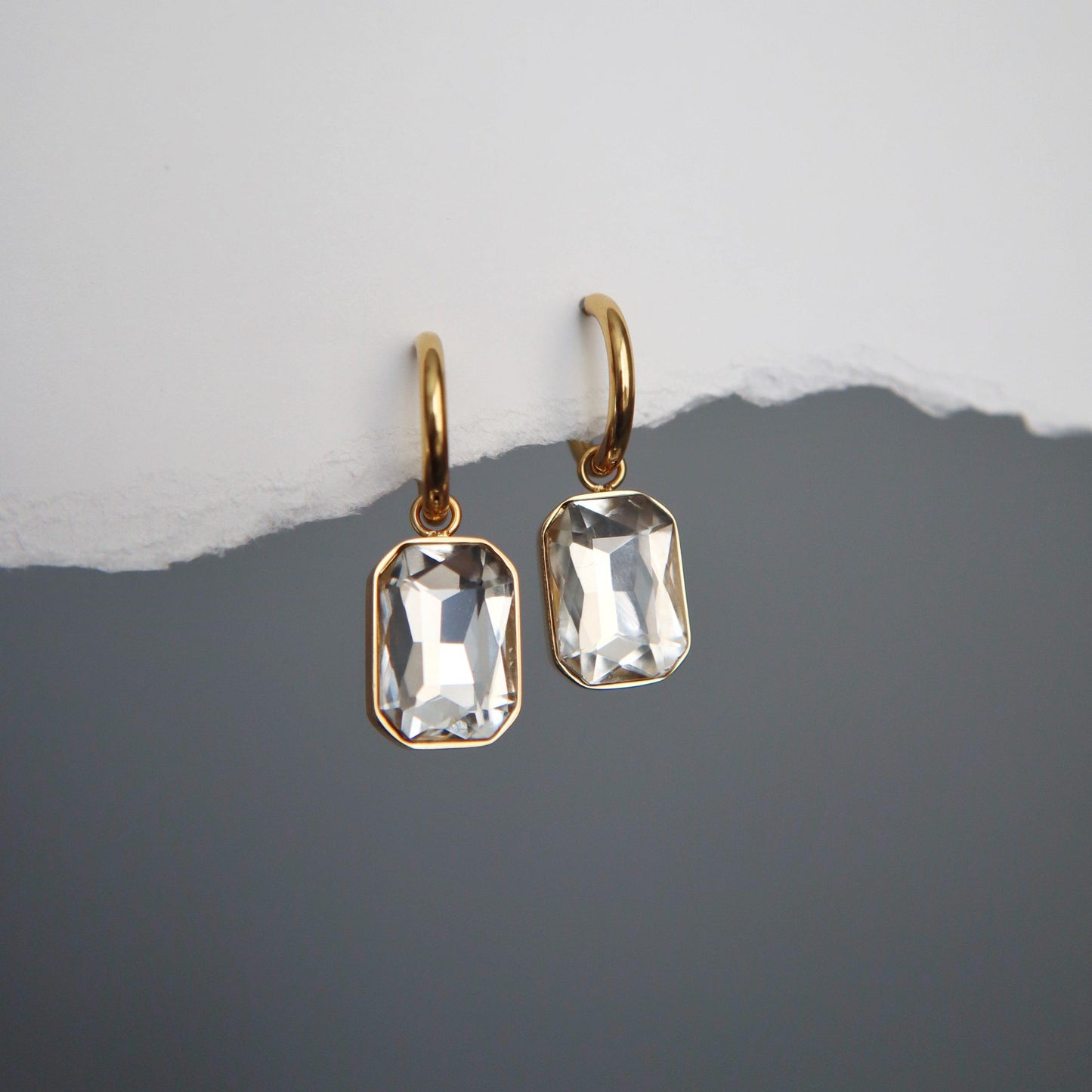 Naomi Hoops - White | Zircon Drop Hoops - JESSA JEWELRY | GOLD JEWELRY; dainty, affordable gold everyday jewelry. Tarnish free, water-resistant, hypoallergenic. Jewelry for everyday wear