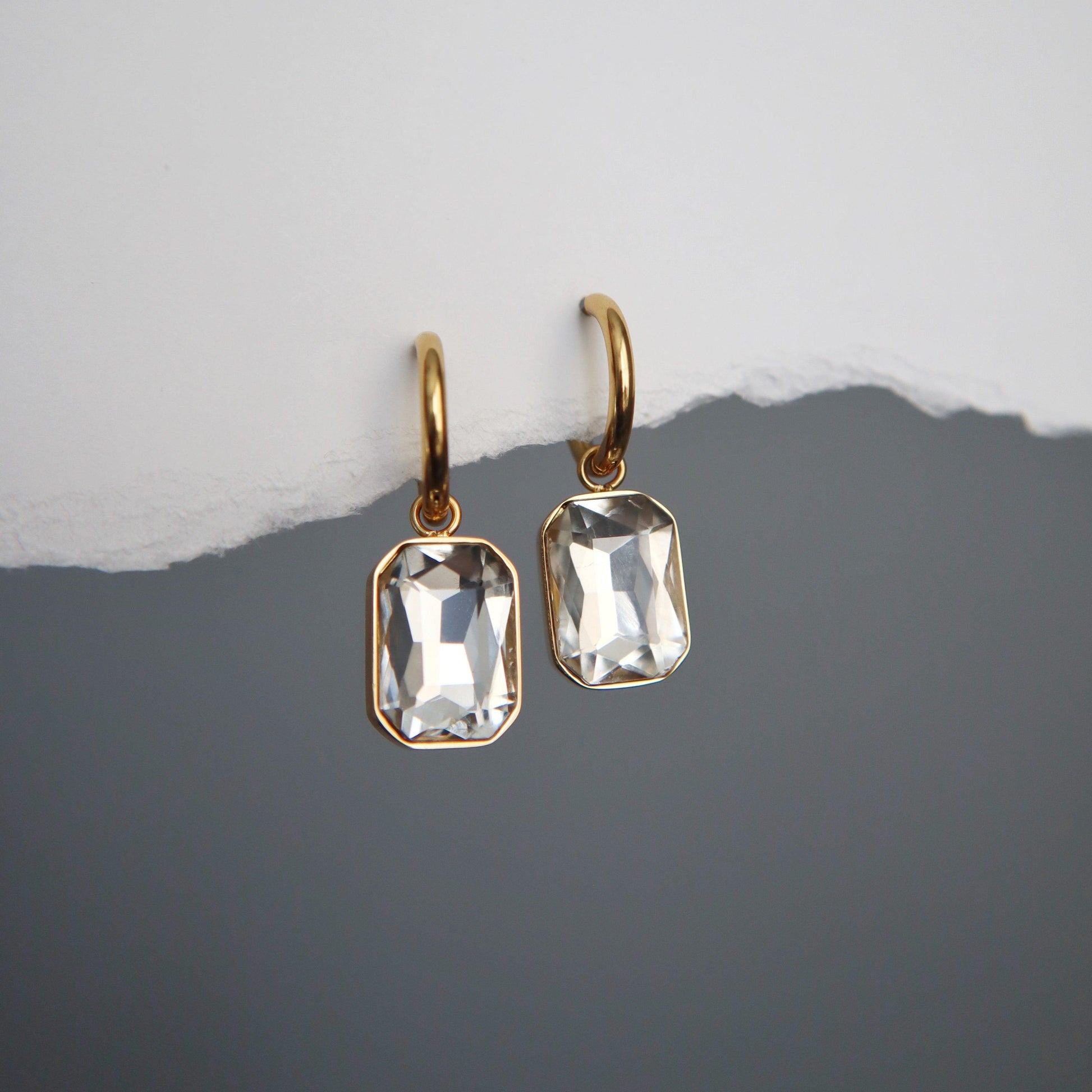 Naomi Hoops - White | Zircon Drop Hoops - JESSA JEWELRY | GOLD JEWELRY; dainty, affordable gold everyday jewelry. Tarnish free, water-resistant, hypoallergenic. Jewelry for everyday wear