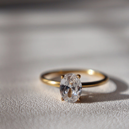 Oval Solitaire Ring | Zirconia Ring - JESSA JEWELRY | GOLD JEWELRY; dainty, affordable gold everyday jewelry. Tarnish free, water-resistant, hypoallergenic. Jewelry for everyday wear