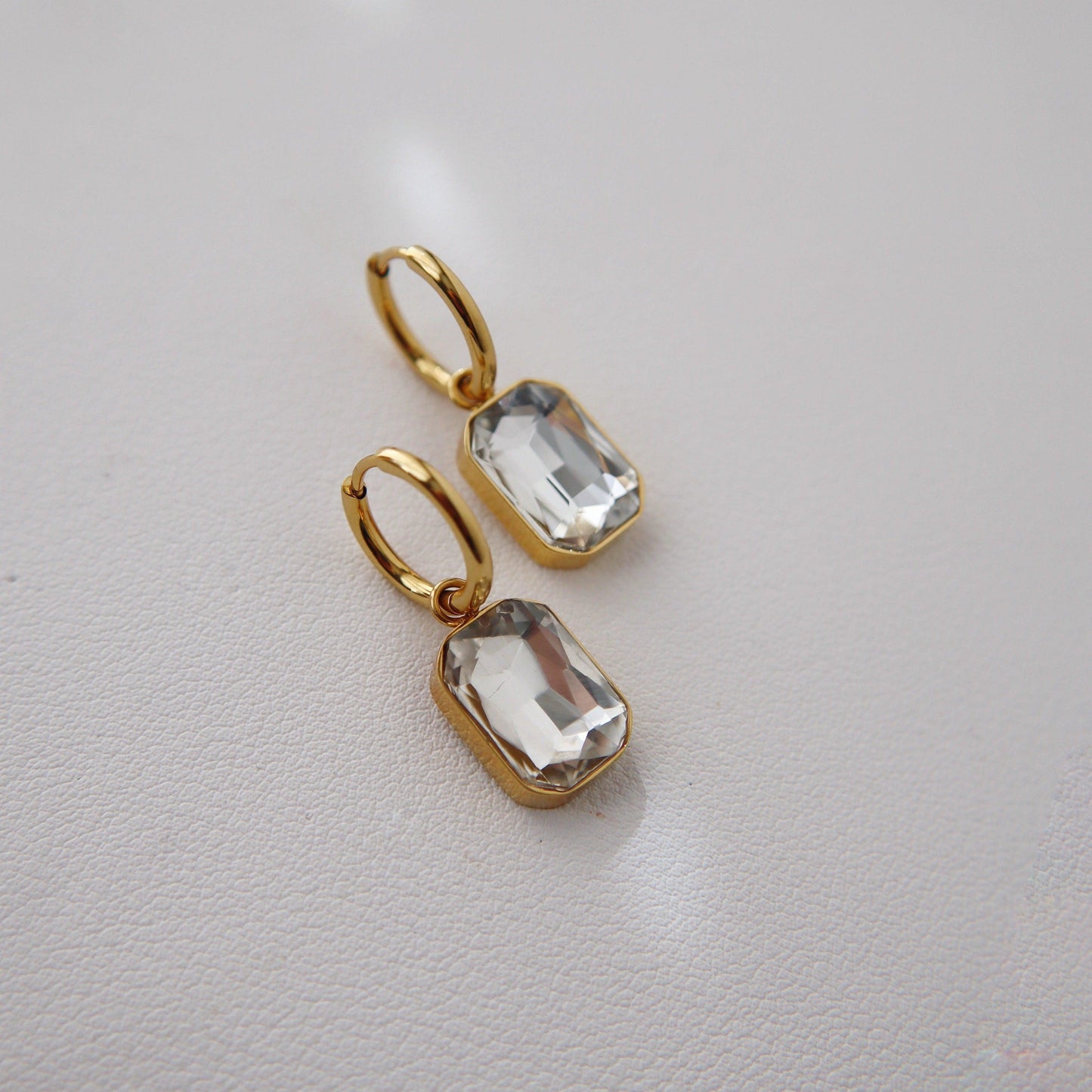 Naomi Hoops - White | Zircon Drop Hoops - JESSA JEWELRY | GOLD JEWELRY; dainty, affordable gold everyday jewelry. Tarnish free, water-resistant, hypoallergenic. Jewelry for everyday wear