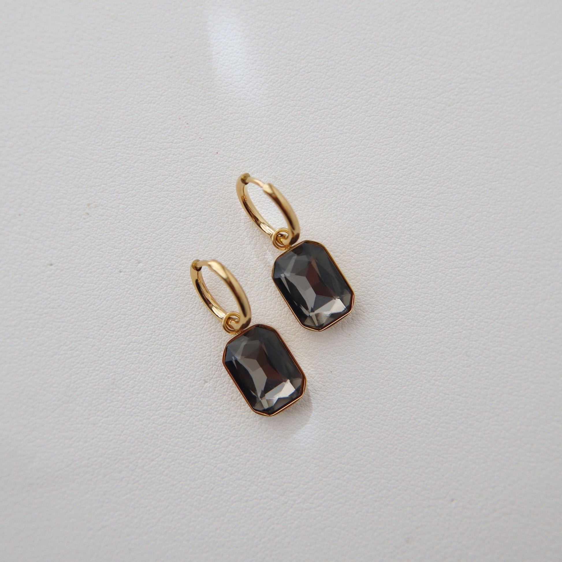 Naomi Hoops - Gray | Zircon Drop Hoops - JESSA JEWELRY | GOLD JEWELRY; dainty, affordable gold everyday jewelry. Tarnish free, water-resistant, hypoallergenic. Jewelry for everyday wear