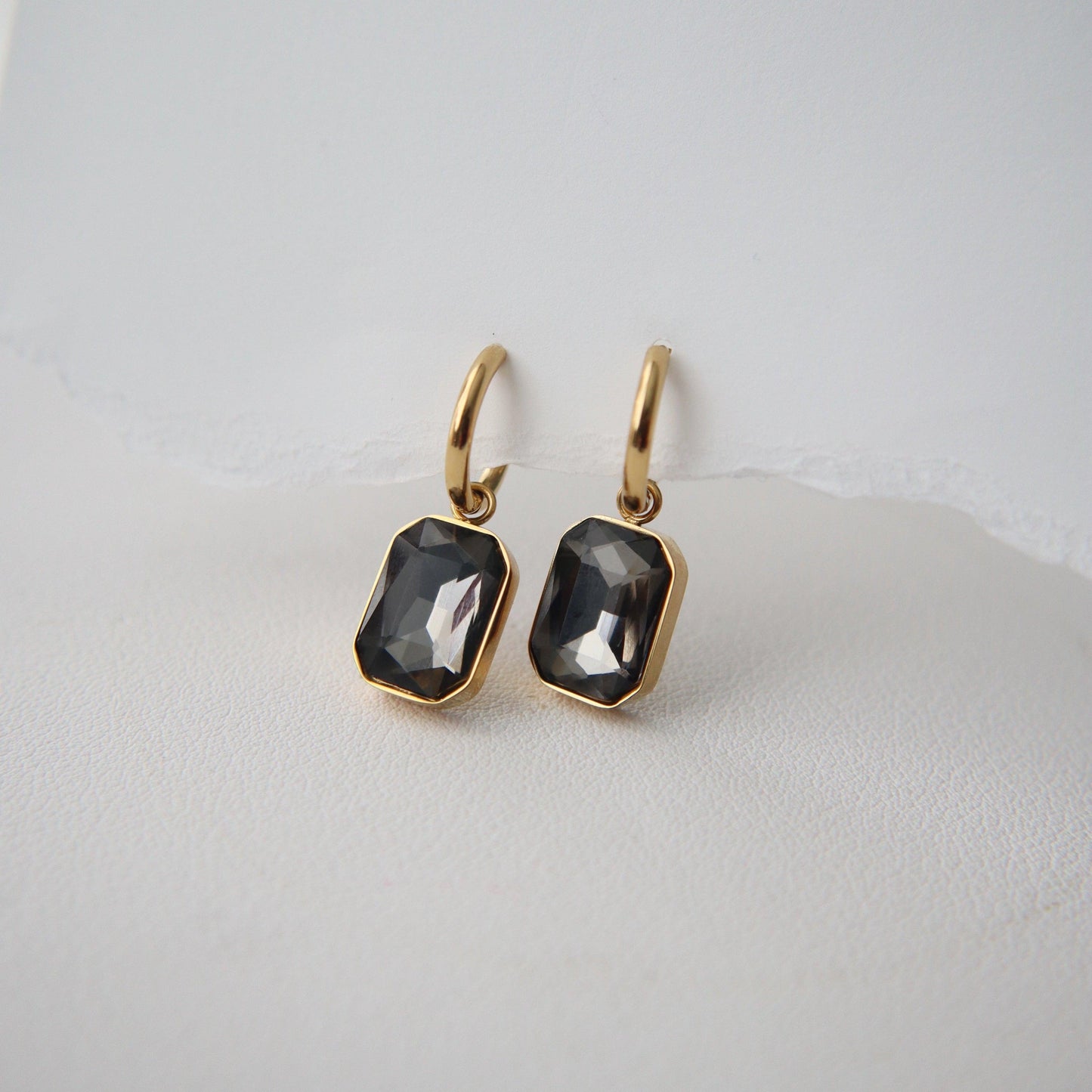 Naomi Hoops - Gray | Zircon Drop Hoops - JESSA JEWELRY | GOLD JEWELRY; dainty, affordable gold everyday jewelry. Tarnish free, water-resistant, hypoallergenic. Jewelry for everyday wear