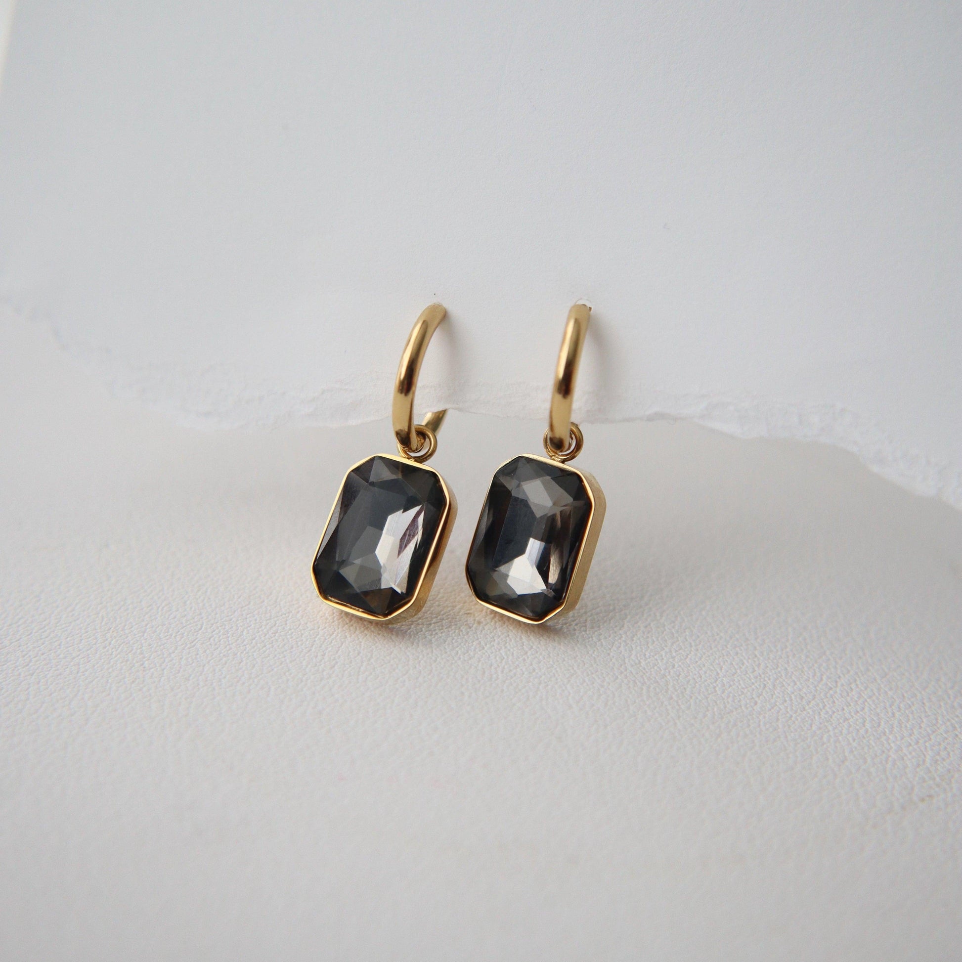 Naomi Hoops - Gray | Zircon Drop Hoops - JESSA JEWELRY | GOLD JEWELRY; dainty, affordable gold everyday jewelry. Tarnish free, water-resistant, hypoallergenic. Jewelry for everyday wear
