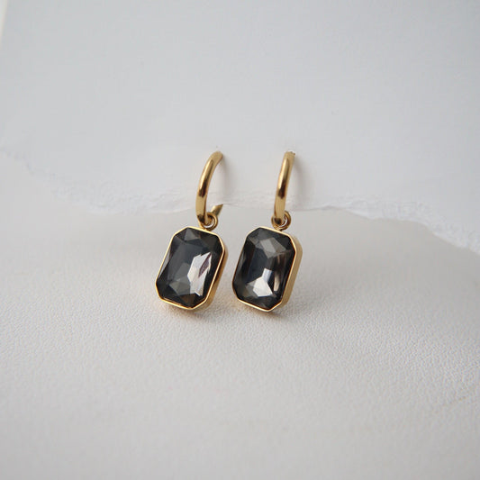 Naomi Hoops - Gray | Zircon Drop Hoops - JESSA JEWELRY | GOLD JEWELRY; dainty, affordable gold everyday jewelry. Tarnish free, water-resistant, hypoallergenic. Jewelry for everyday wear