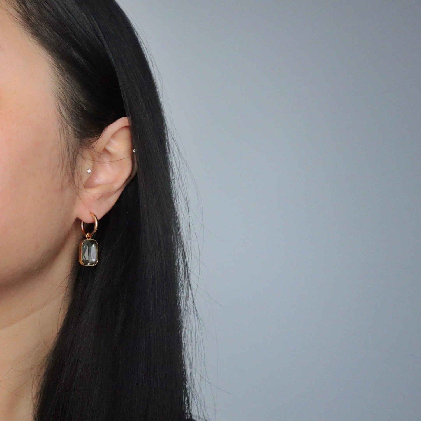 Naomi Hoops - Gray | Zircon Drop Hoops - JESSA JEWELRY | GOLD JEWELRY; dainty, affordable gold everyday jewelry. Tarnish free, water-resistant, hypoallergenic. Jewelry for everyday wear