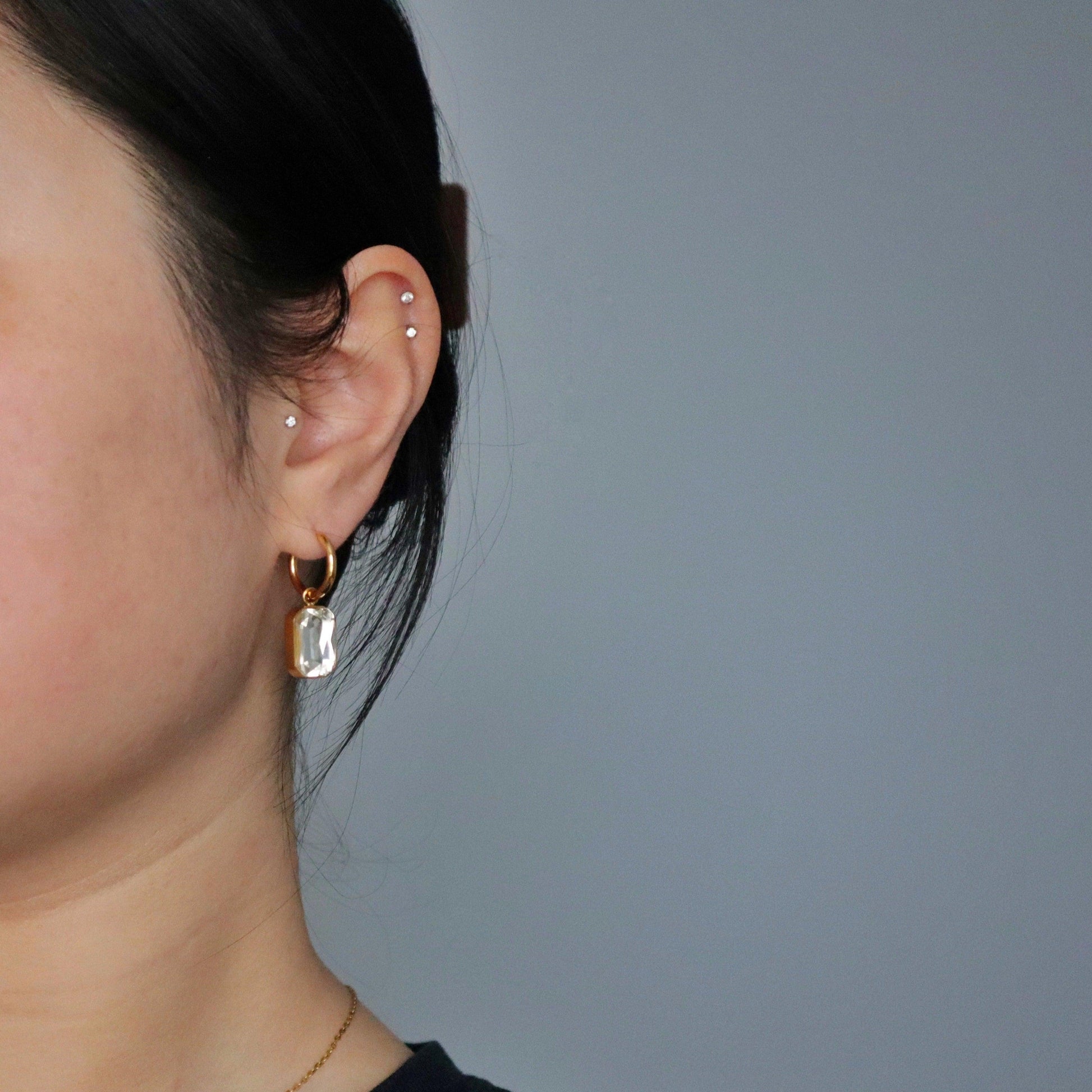 Naomi Hoops - White | Zircon Drop Hoops - JESSA JEWELRY | GOLD JEWELRY; dainty, affordable gold everyday jewelry. Tarnish free, water-resistant, hypoallergenic. Jewelry for everyday wear