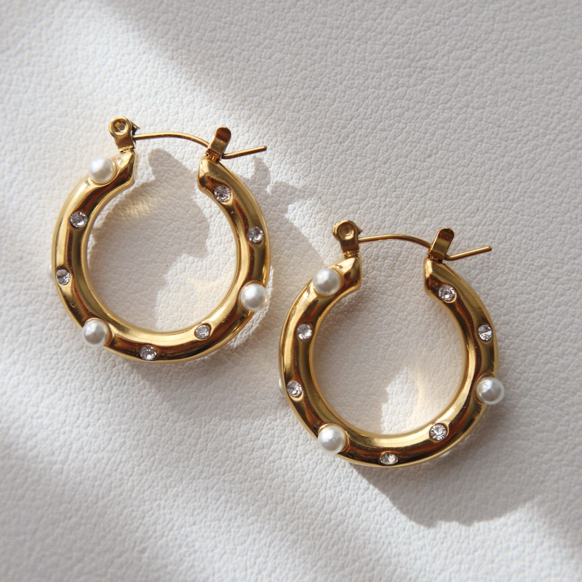 Lily Hoops | Pearl and CZ Hoops - JESSA JEWELRY | GOLD JEWELRY; dainty, affordable gold everyday jewelry. Tarnish free, water-resistant, hypoallergenic. Jewelry for everyday wear