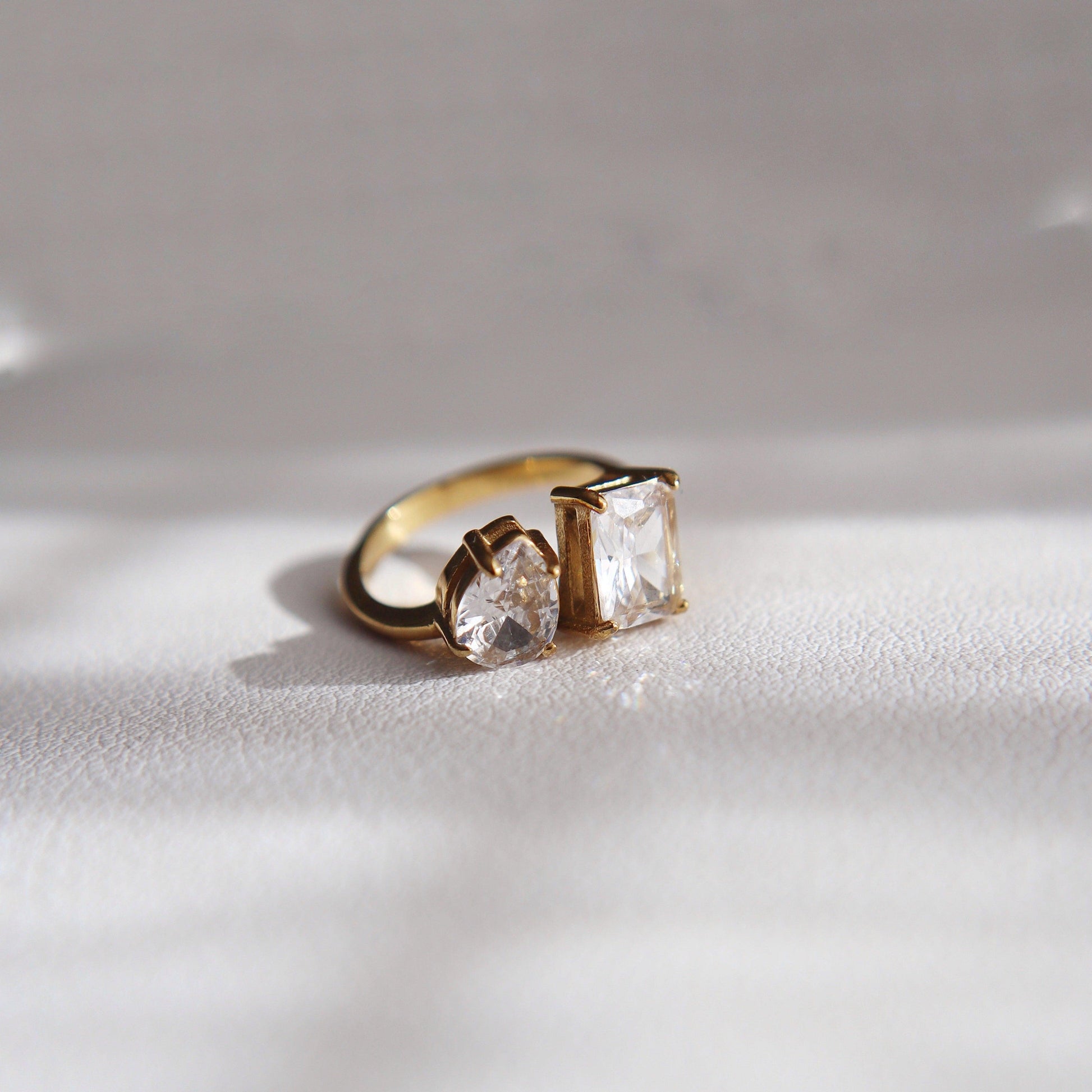 Toi et Moi Ring | Two Stone Ring - JESSA JEWELRY | GOLD JEWELRY; dainty, affordable gold everyday jewelry. Tarnish free, water-resistant, hypoallergenic. Jewelry for everyday wear