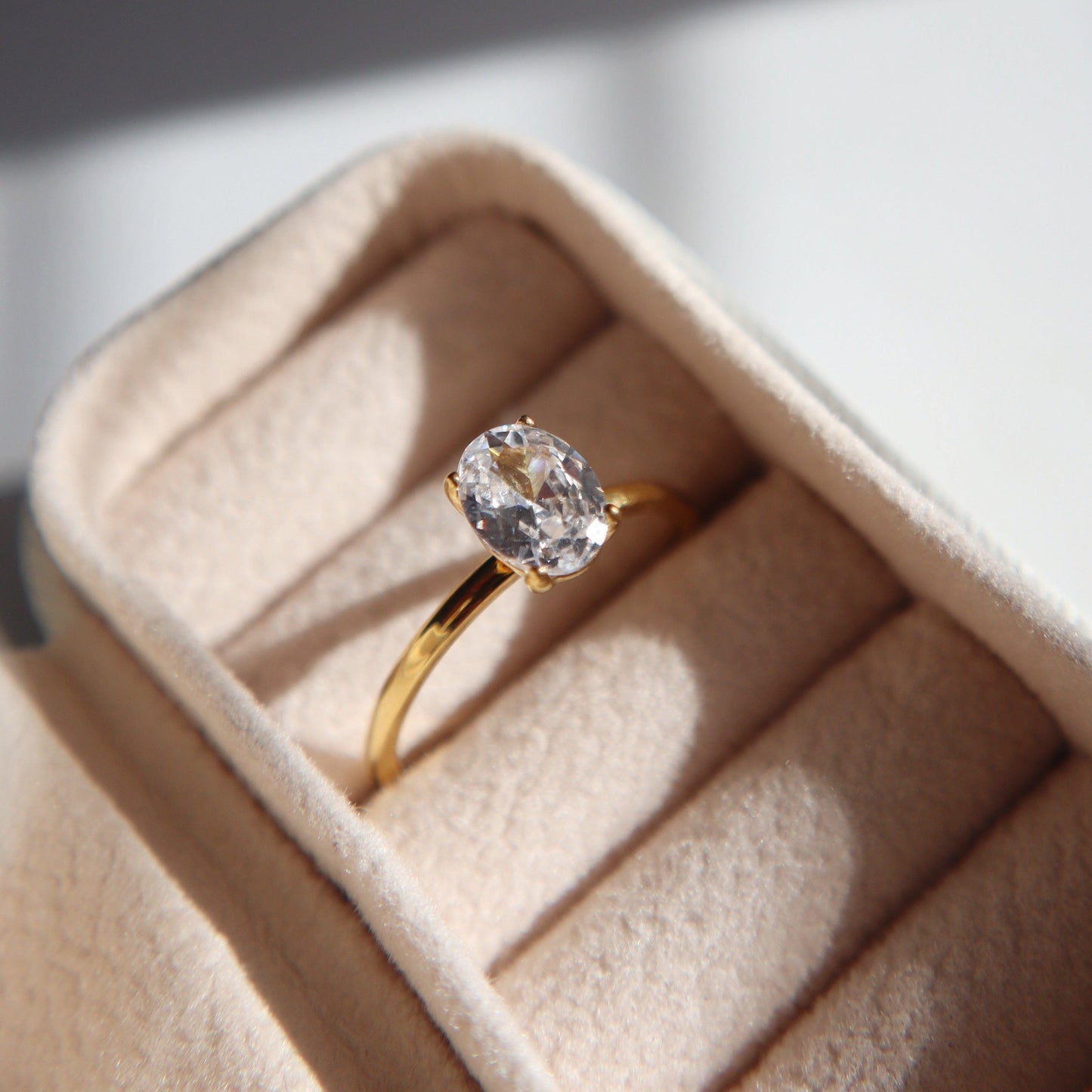 Oval Solitaire Ring | Zirconia Ring - JESSA JEWELRY | GOLD JEWELRY; dainty, affordable gold everyday jewelry. Tarnish free, water-resistant, hypoallergenic. Jewelry for everyday wear