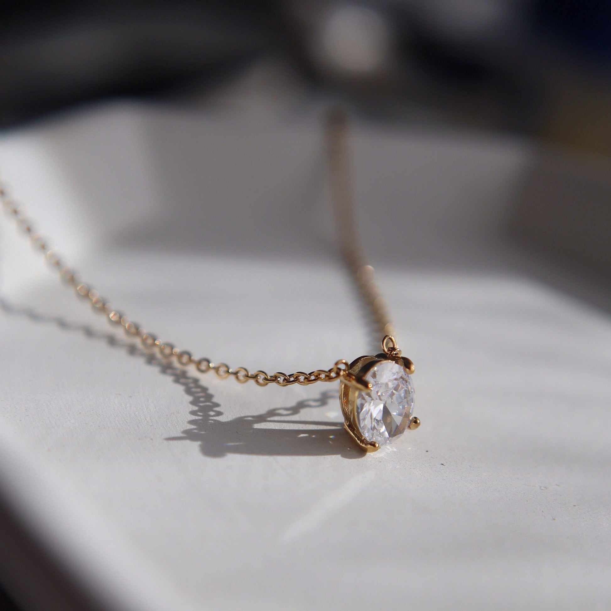 Oval Solitaire Necklace - JESSA JEWELRY | GOLD JEWELRY; dainty, affordable gold everyday jewelry. Tarnish free, water-resistant, hypoallergenic. Jewelry for everyday wear