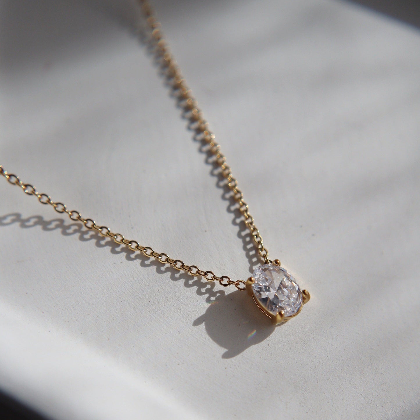 Oval Solitaire Necklace - JESSA JEWELRY | GOLD JEWELRY; dainty, affordable gold everyday jewelry. Tarnish free, water-resistant, hypoallergenic. Jewelry for everyday wear