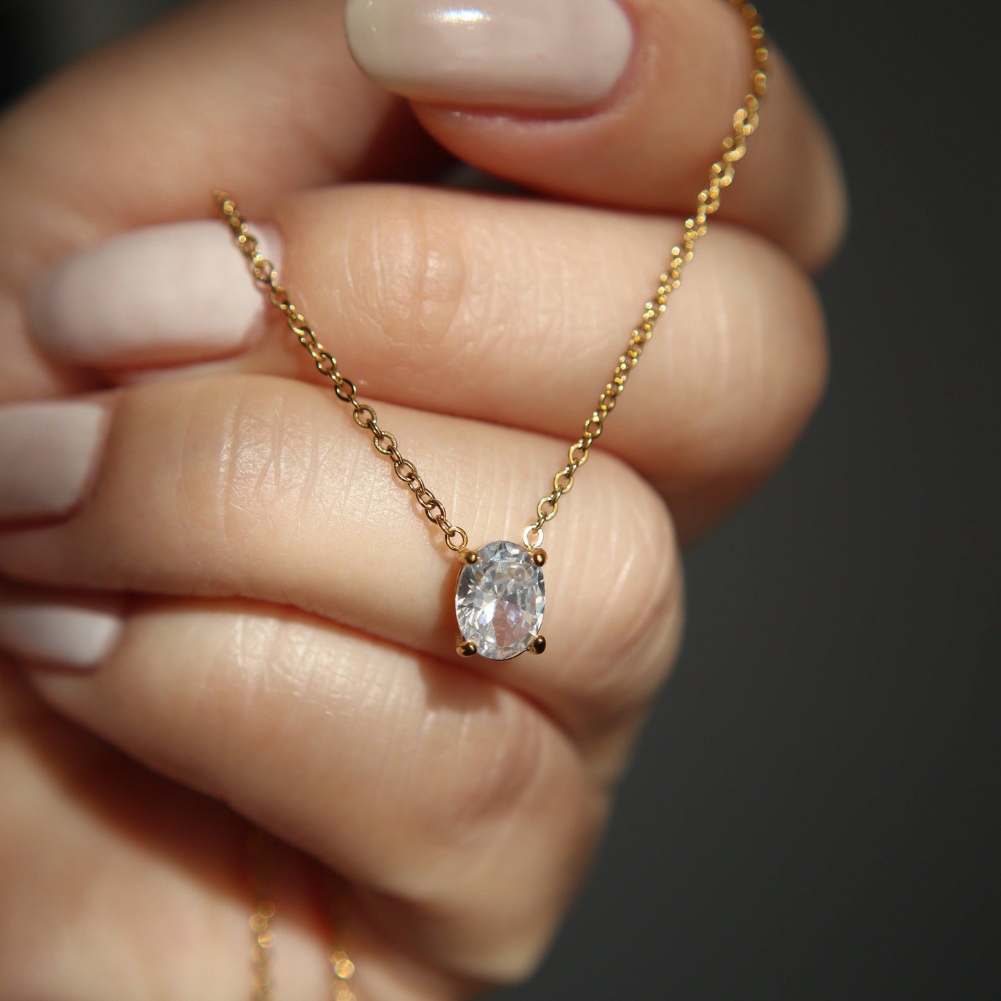 Oval Solitaire Necklace - JESSA JEWELRY | GOLD JEWELRY; dainty, affordable gold everyday jewelry. Tarnish free, water-resistant, hypoallergenic. Jewelry for everyday wear