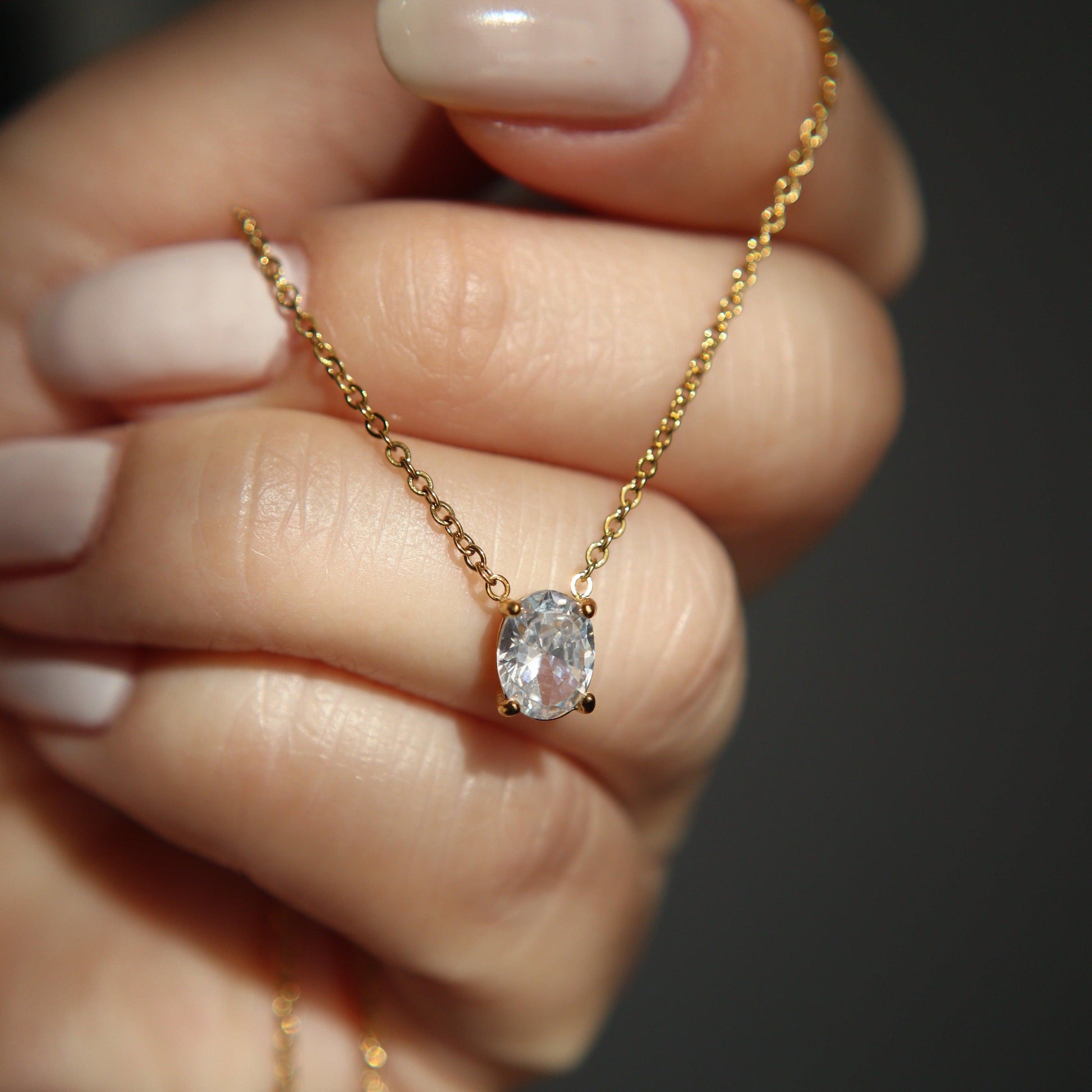 Oval Solitaire Necklace - JESSA JEWELRY | GOLD JEWELRY; dainty, affordable gold everyday jewelry. Tarnish free, water-resistant, hypoallergenic. Jewelry for everyday wear