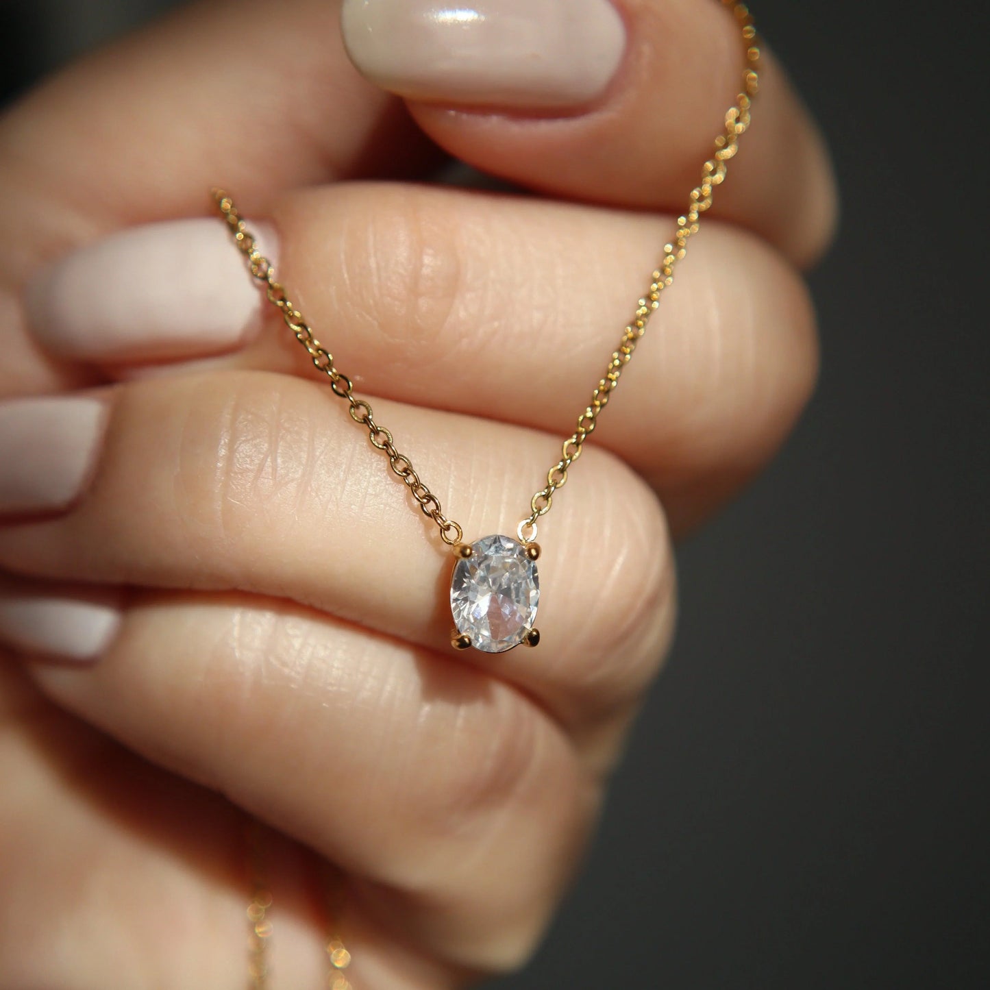 Oval Solitaire Necklace - JESSA JEWELRY | GOLD JEWELRY; dainty, affordable gold everyday jewelry. Tarnish free, water-resistant, hypoallergenic. Jewelry for everyday wear