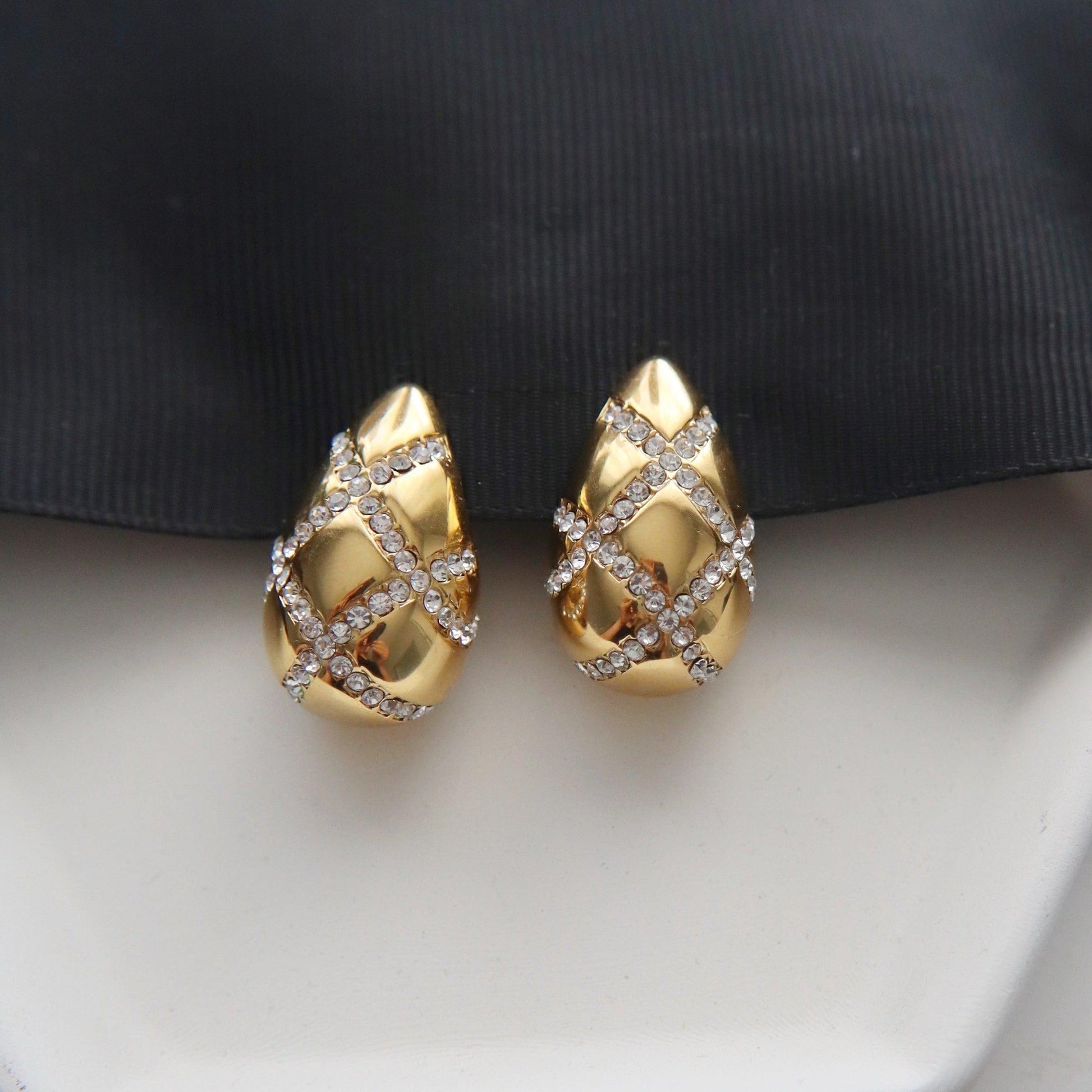 Pave Drop Earrings | Statement Earrings - JESSA JEWELRY | GOLD JEWELRY; dainty, affordable gold everyday jewelry. Tarnish free, water-resistant, hypoallergenic. Jewelry for everyday wear