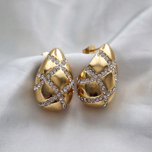 Pave Drop Earrings | Statement Earrings - JESSA JEWELRY | GOLD JEWELRY; dainty, affordable gold everyday jewelry. Tarnish free, water-resistant, hypoallergenic. Jewelry for everyday wear
