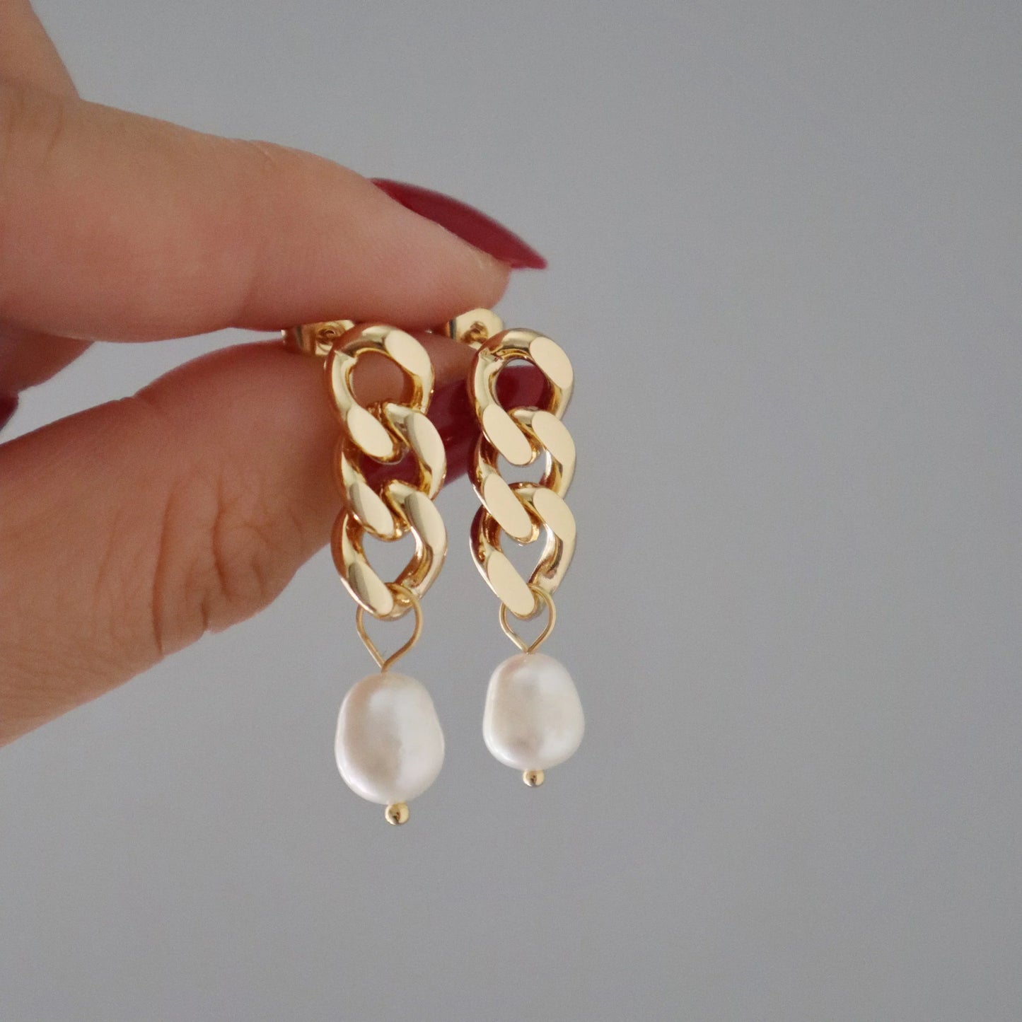 Pearl Chain Drop Earrings