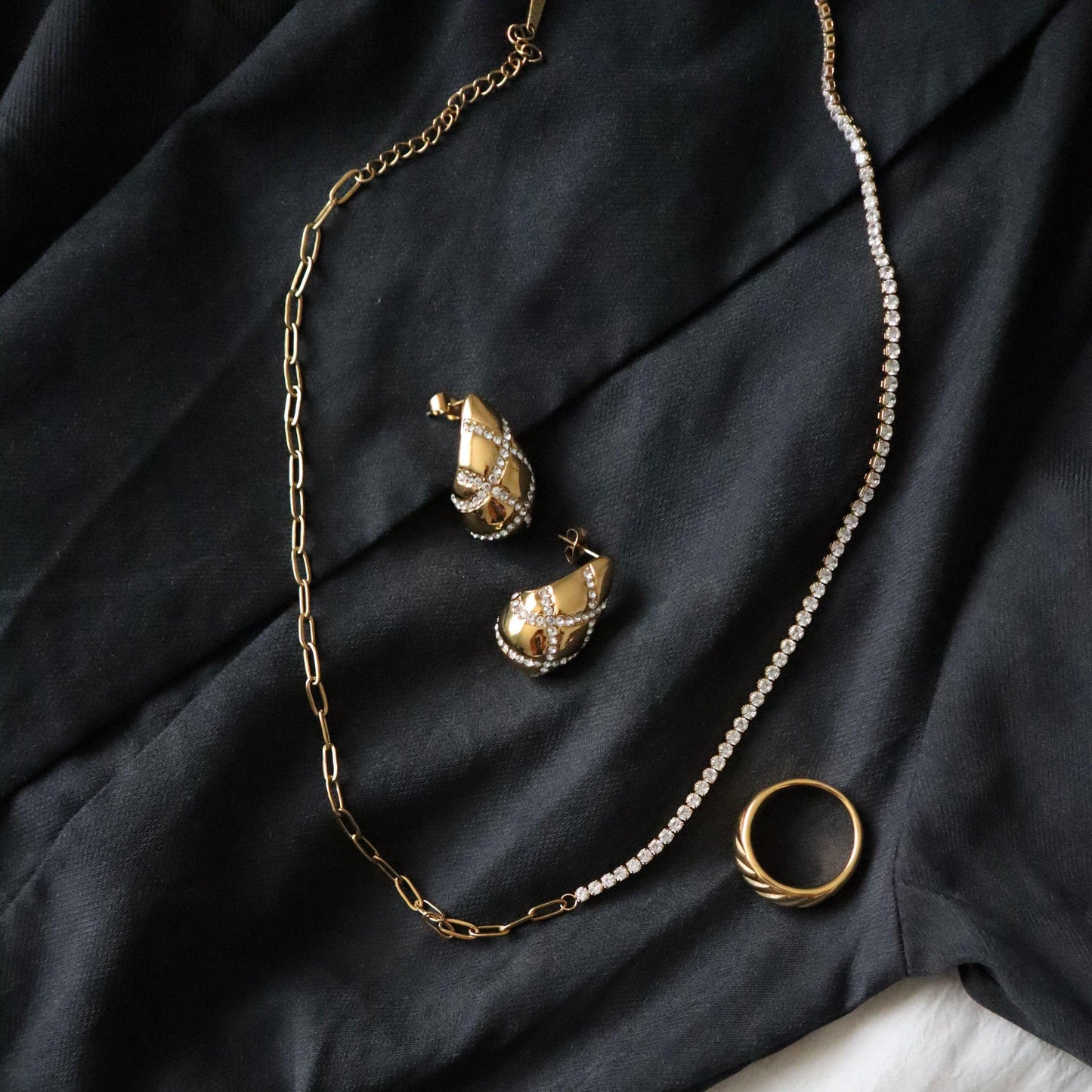 Pave Drop Earrings | Statement Earrings - JESSA JEWELRY | GOLD JEWELRY; dainty, affordable gold everyday jewelry. Tarnish free, water-resistant, hypoallergenic. Jewelry for everyday wear