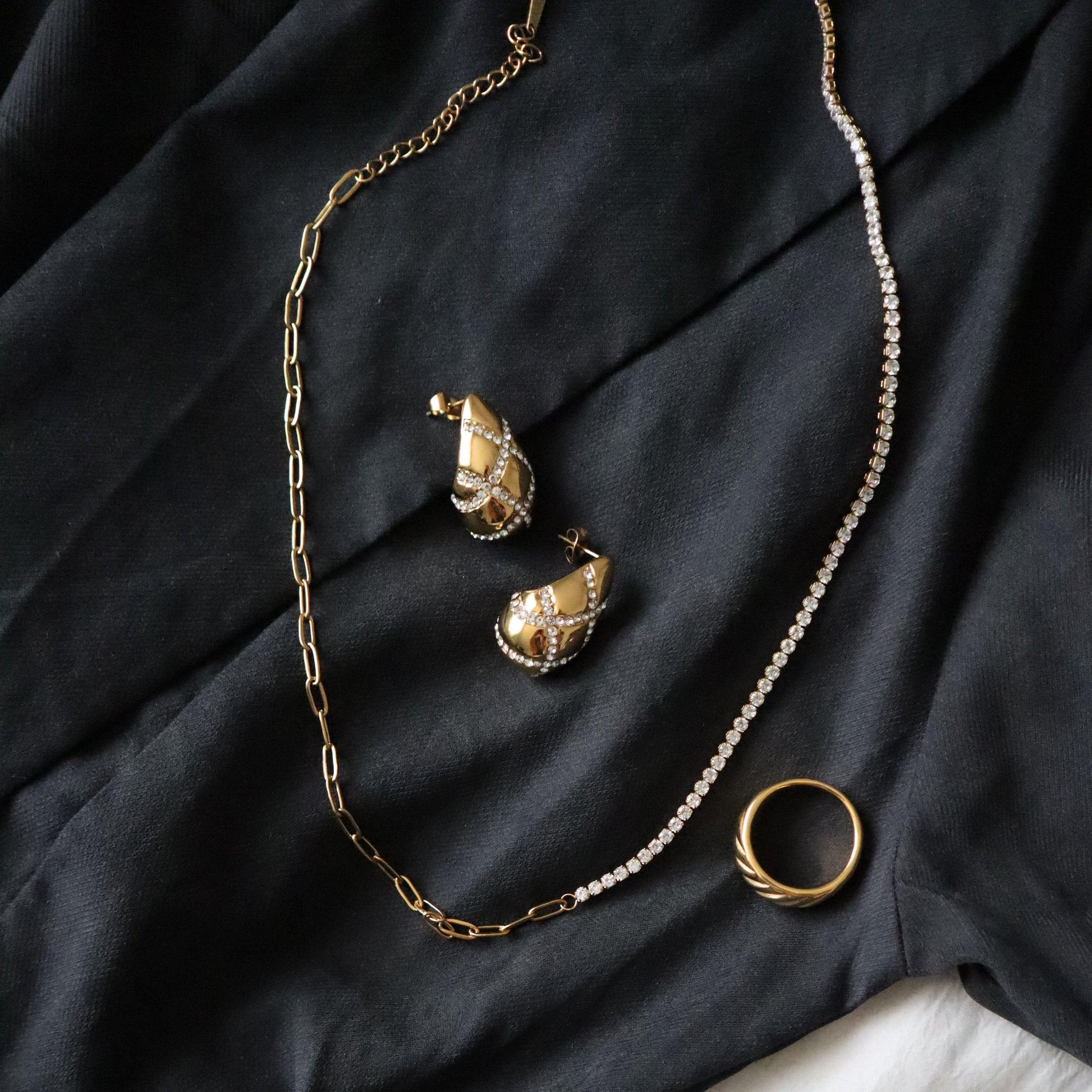 Pave Drop Earrings | Statement Earrings - JESSA JEWELRY | GOLD JEWELRY; dainty, affordable gold everyday jewelry. Tarnish free, water-resistant, hypoallergenic. Jewelry for everyday wear