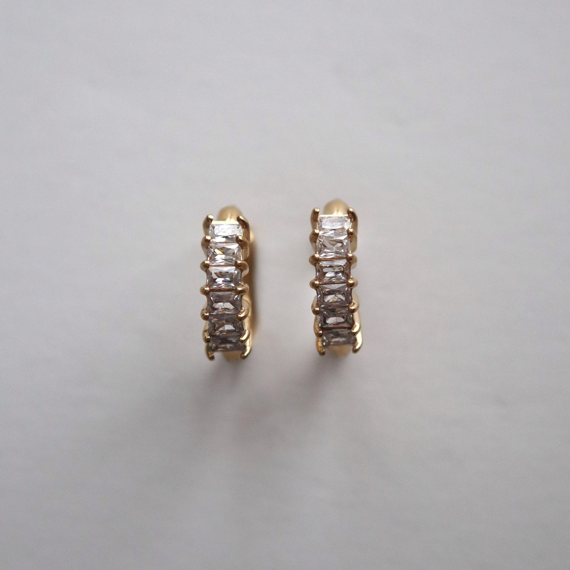 Baguette Hoops - JESSA JEWELRY | GOLD JEWELRY; dainty, affordable gold everyday jewelry. Tarnish free, water-resistant, hypoallergenic. Jewelry for everyday wear