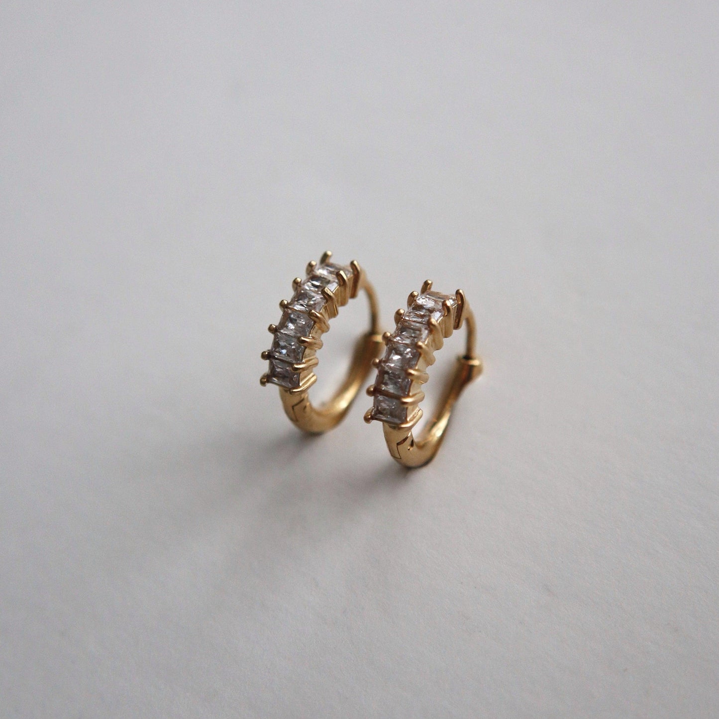Baguette Hoops - JESSA JEWELRY | GOLD JEWELRY; dainty, affordable gold everyday jewelry. Tarnish free, water-resistant, hypoallergenic. Jewelry for everyday wear