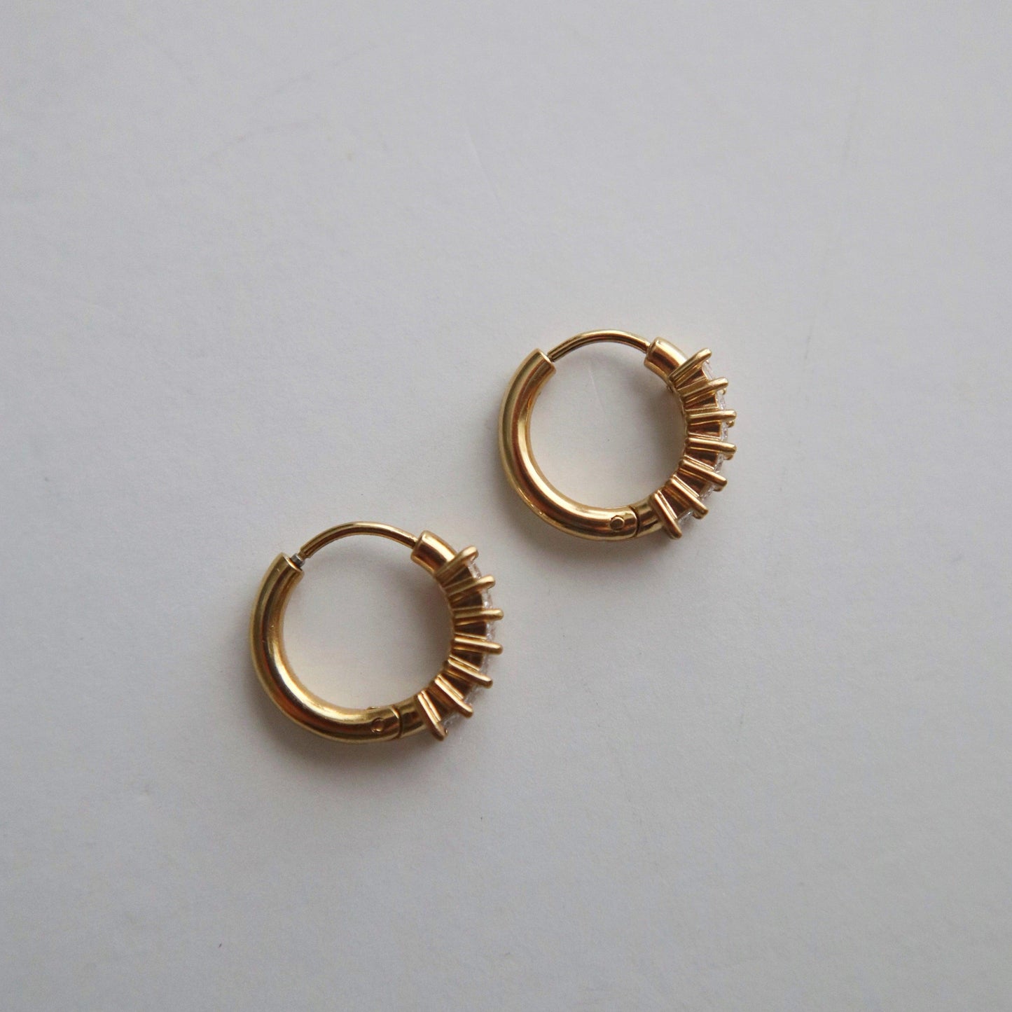 Baguette Hoops - JESSA JEWELRY | GOLD JEWELRY; dainty, affordable gold everyday jewelry. Tarnish free, water-resistant, hypoallergenic. Jewelry for everyday wear